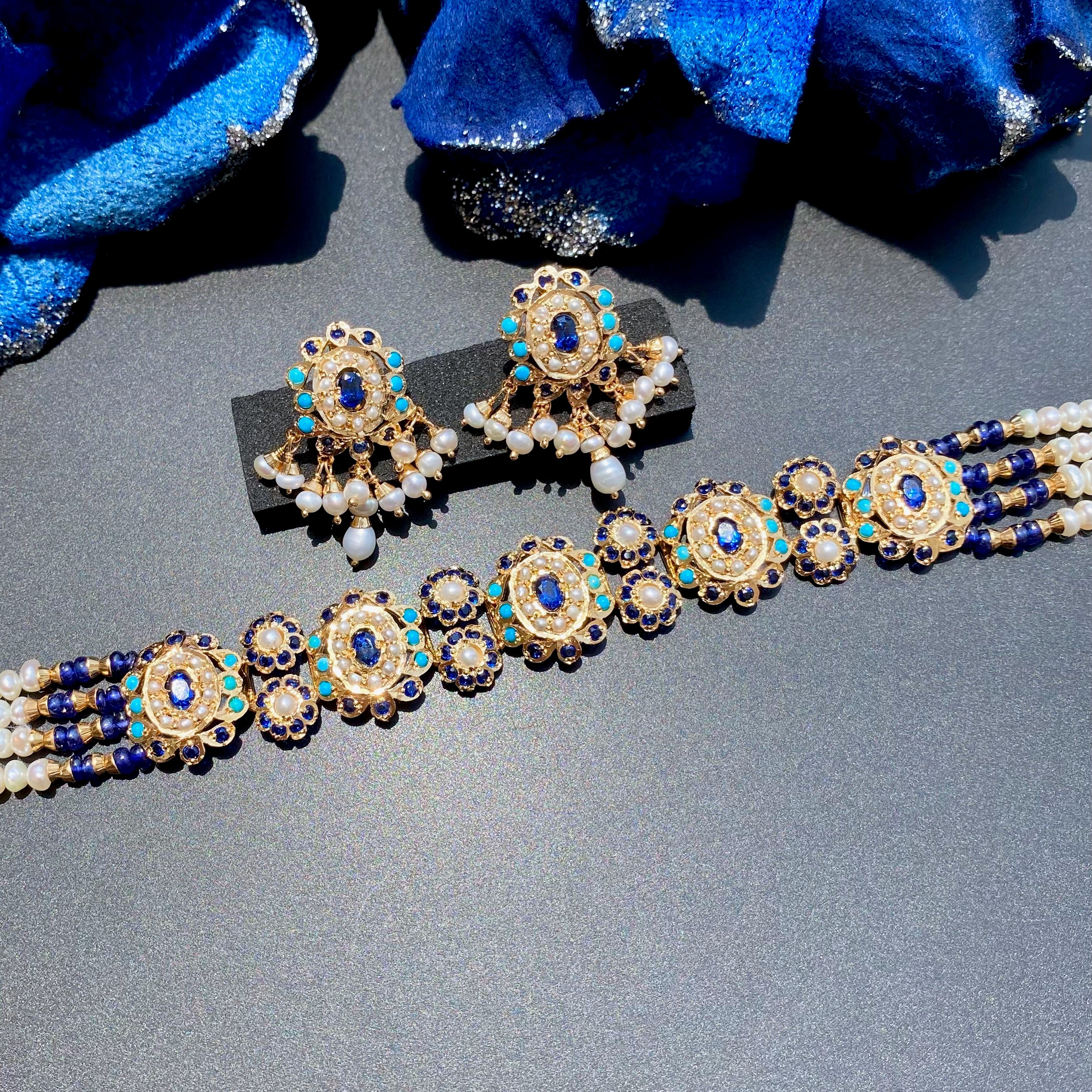 Rajasthani Choker Set | Gold Plated on Silver | Modern Design NS 384