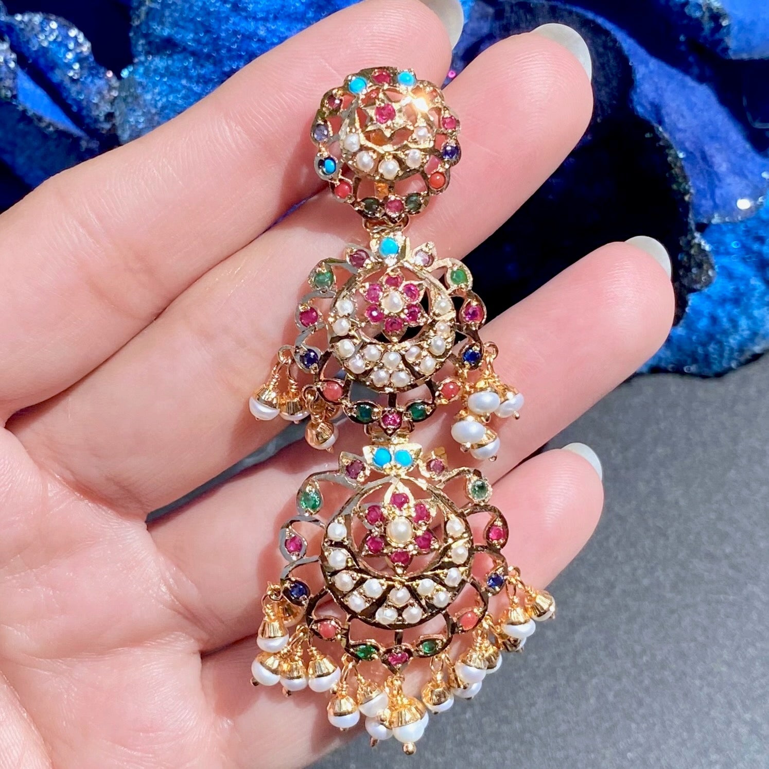 three tier earrings navratna