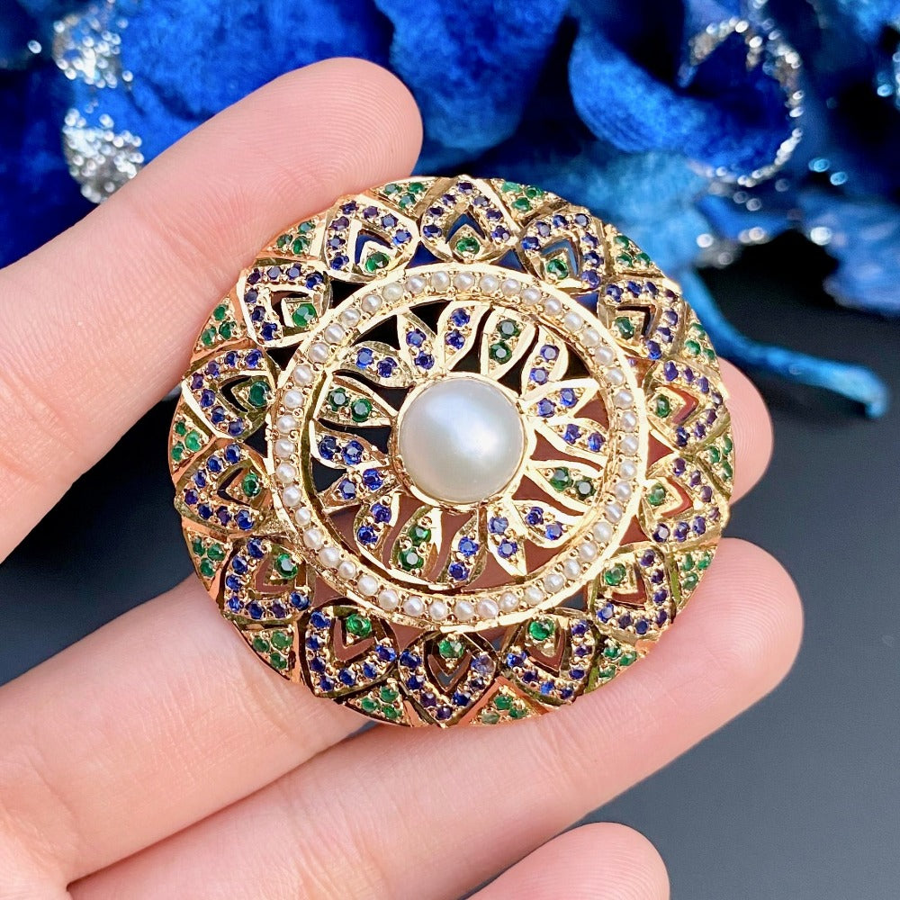 Gold Plated Silver Rings For Women | Statement Mughal Design Cocktail Ring LR 022