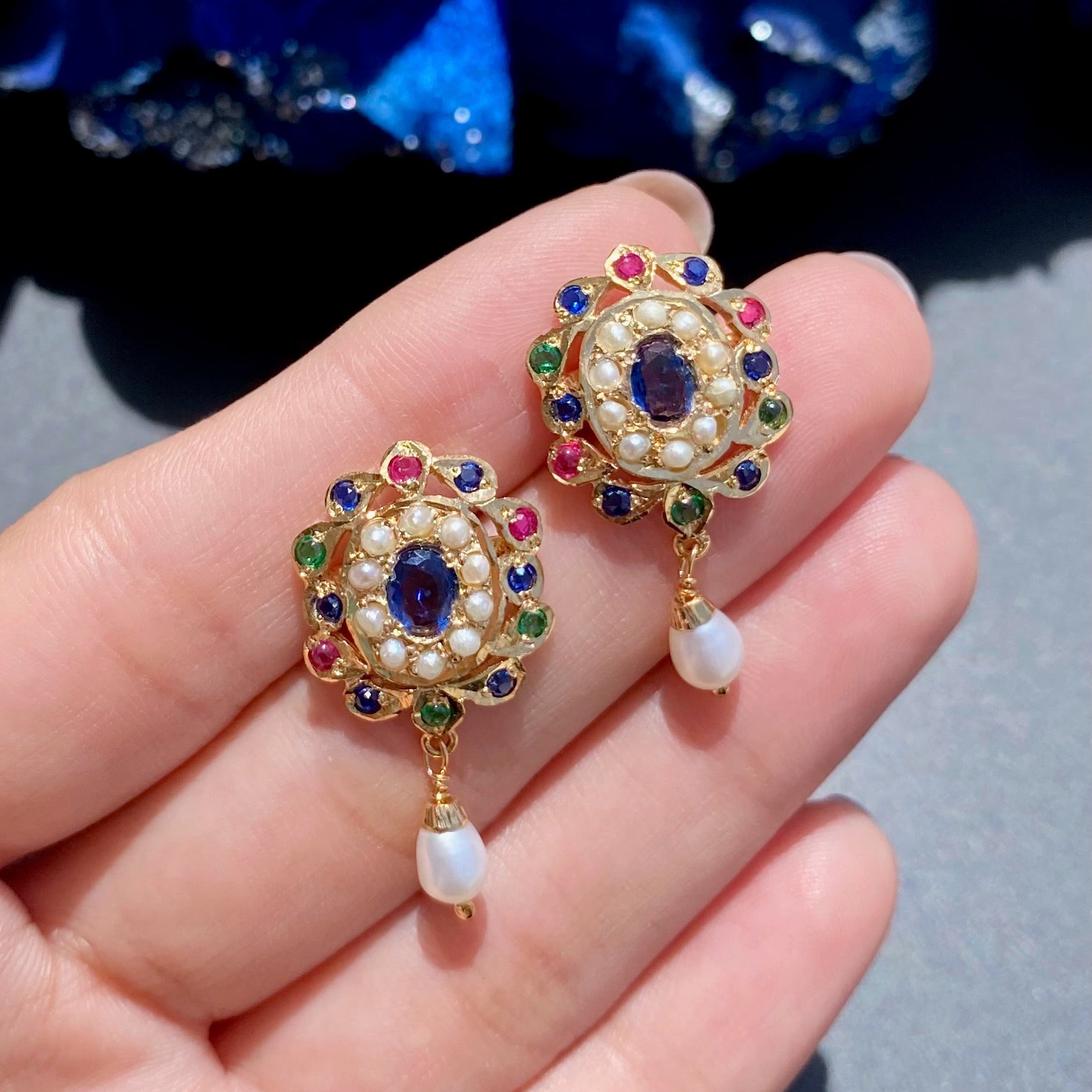 Multocoloured Stud Earrings For Women Gold Plated on Sterling Silver ER 584