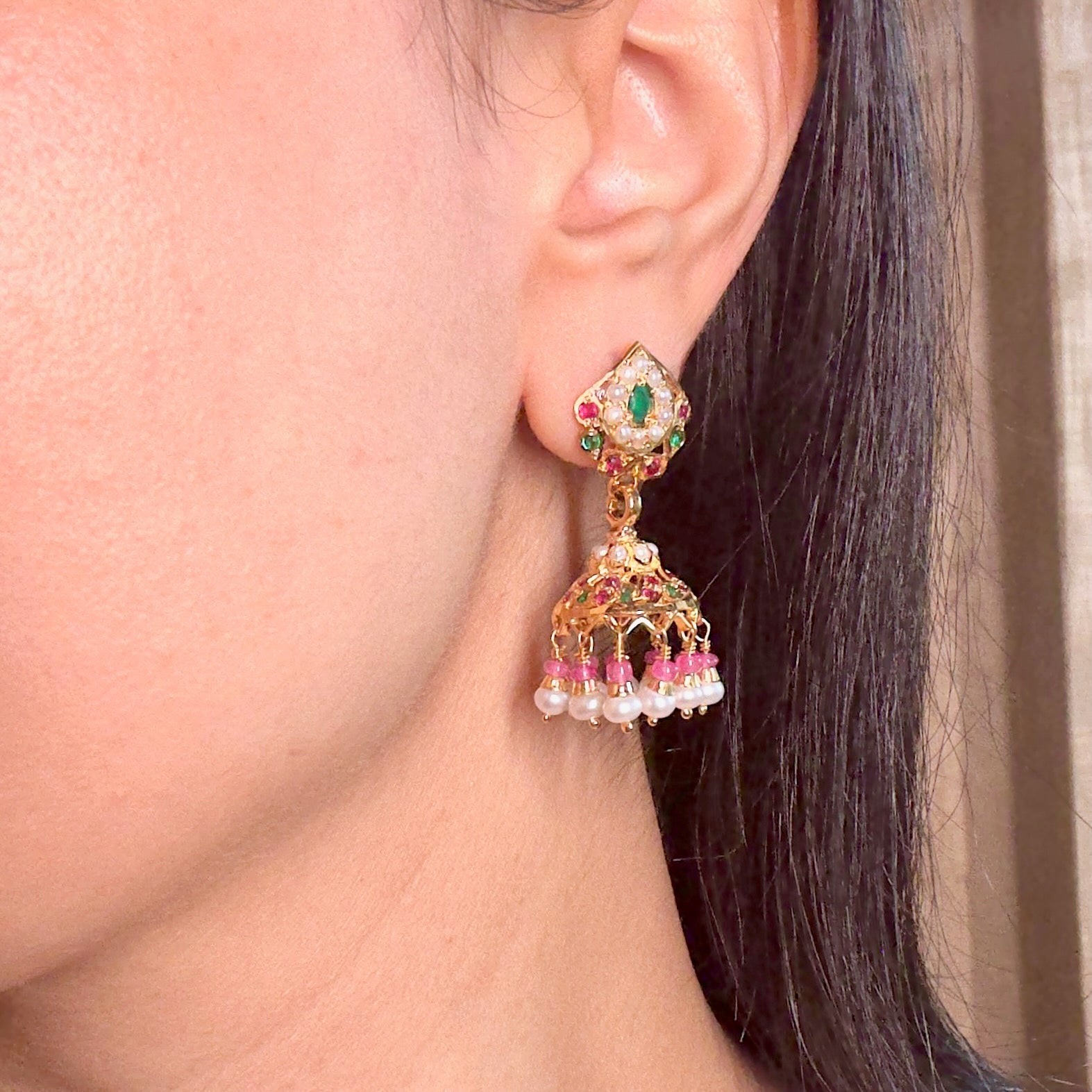 Small Light Weight Jhumka Earrings | Fine Gold Plated Earrings on Silver Base ER 580