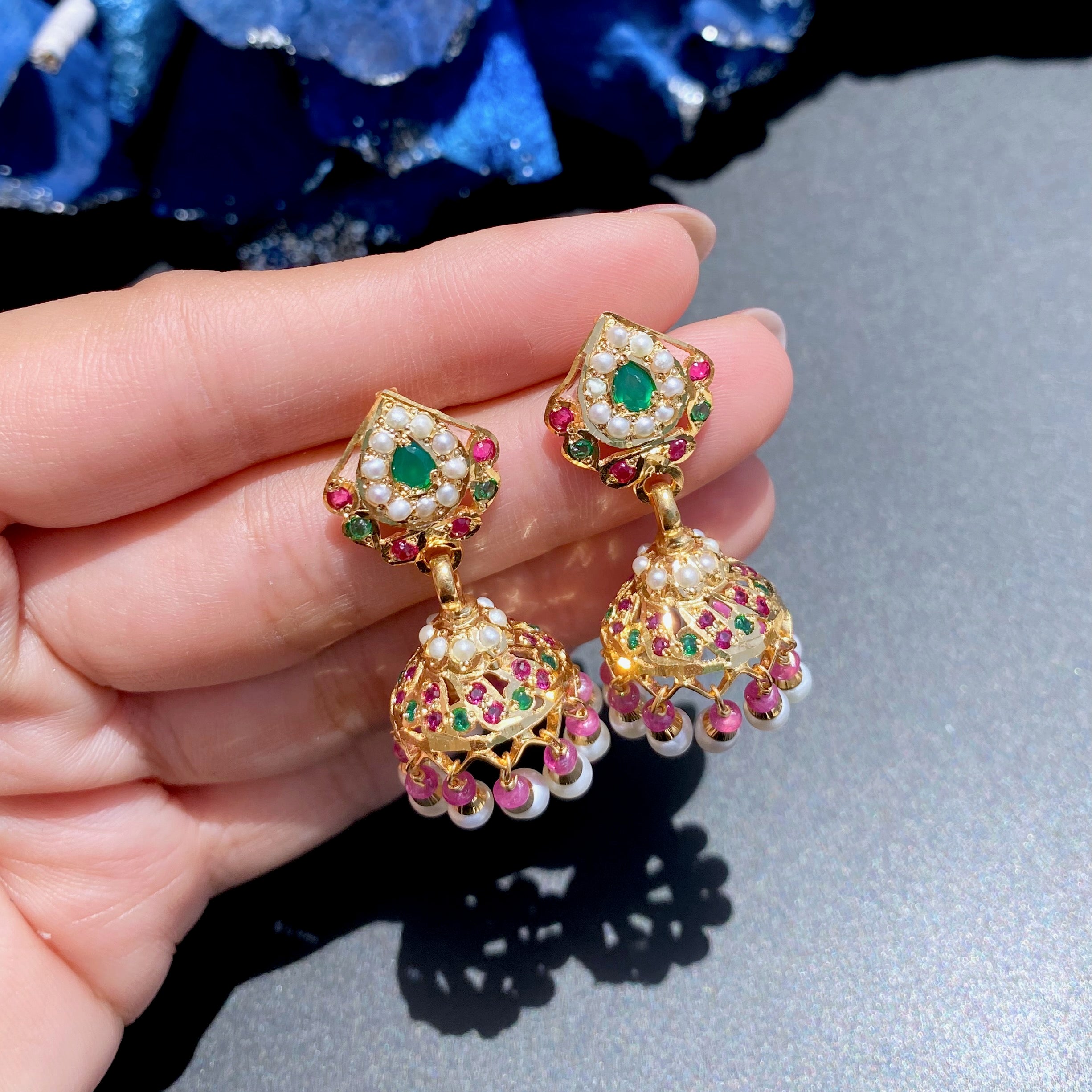 Small Light Weight Jhumka Earrings | Fine Gold Plated Earrings on Silver Base ER 580