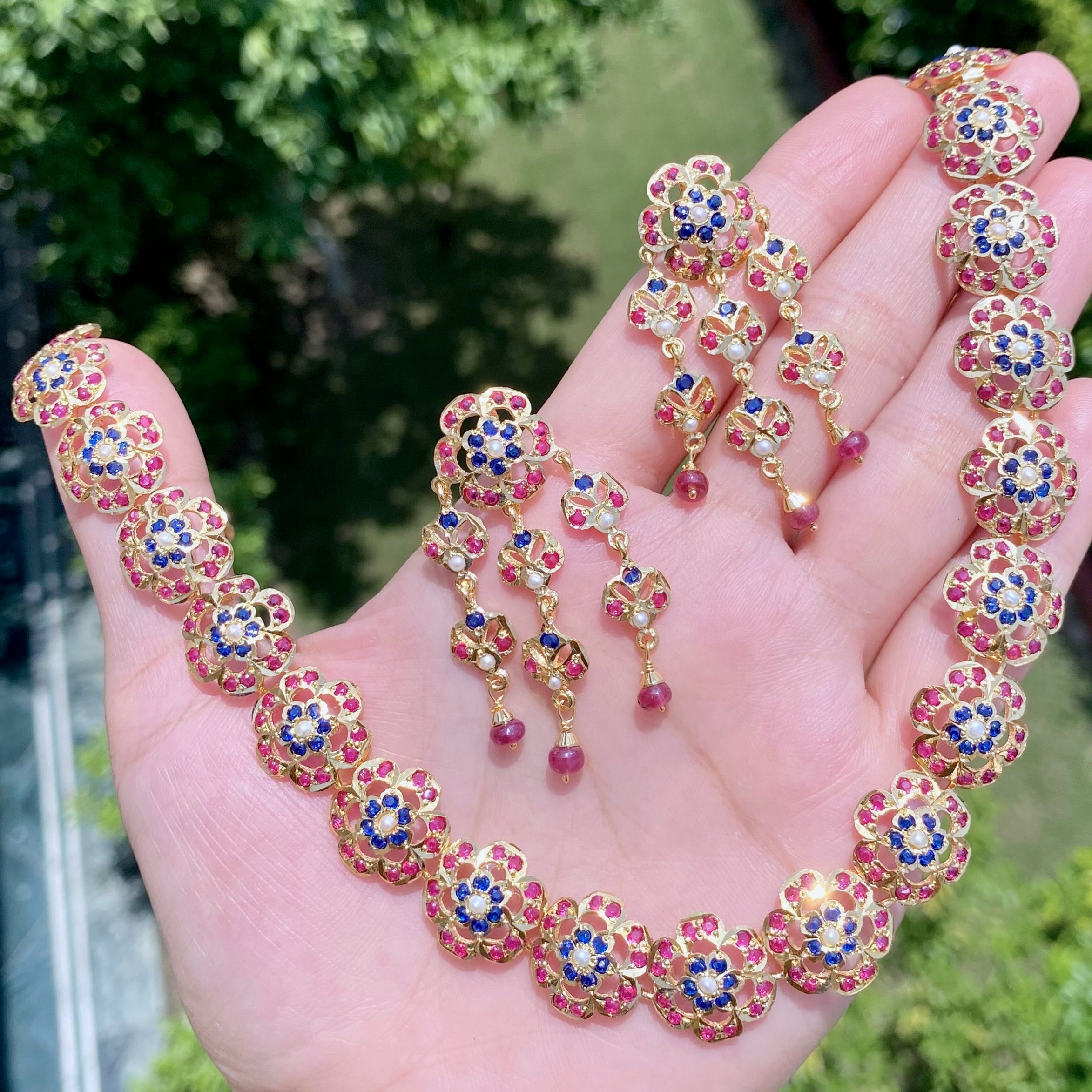 Traditional Arabian Style Necklace Set | Gold Plated on Silver | Fusion Jewelry NS 396