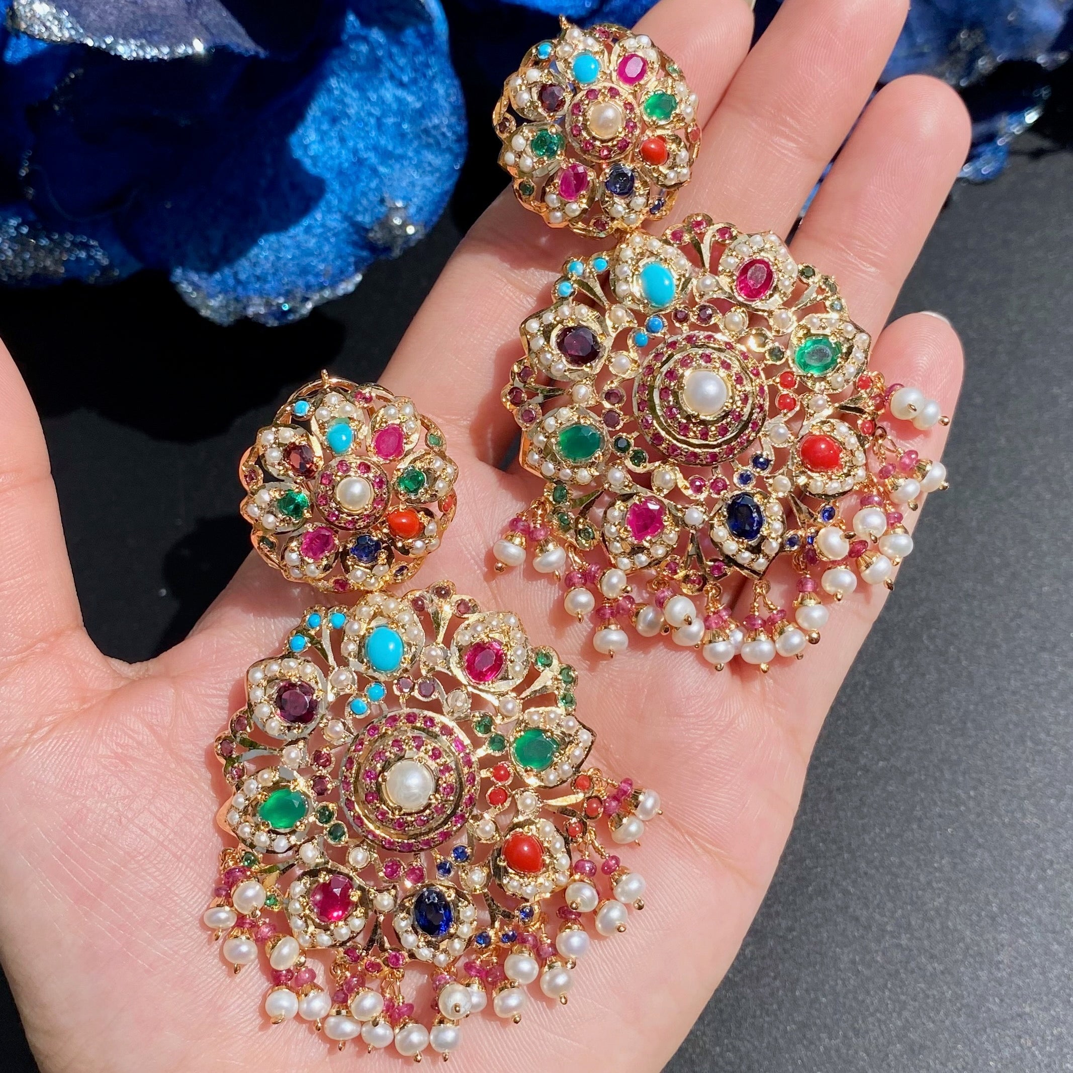 statement jadau navratan earrings