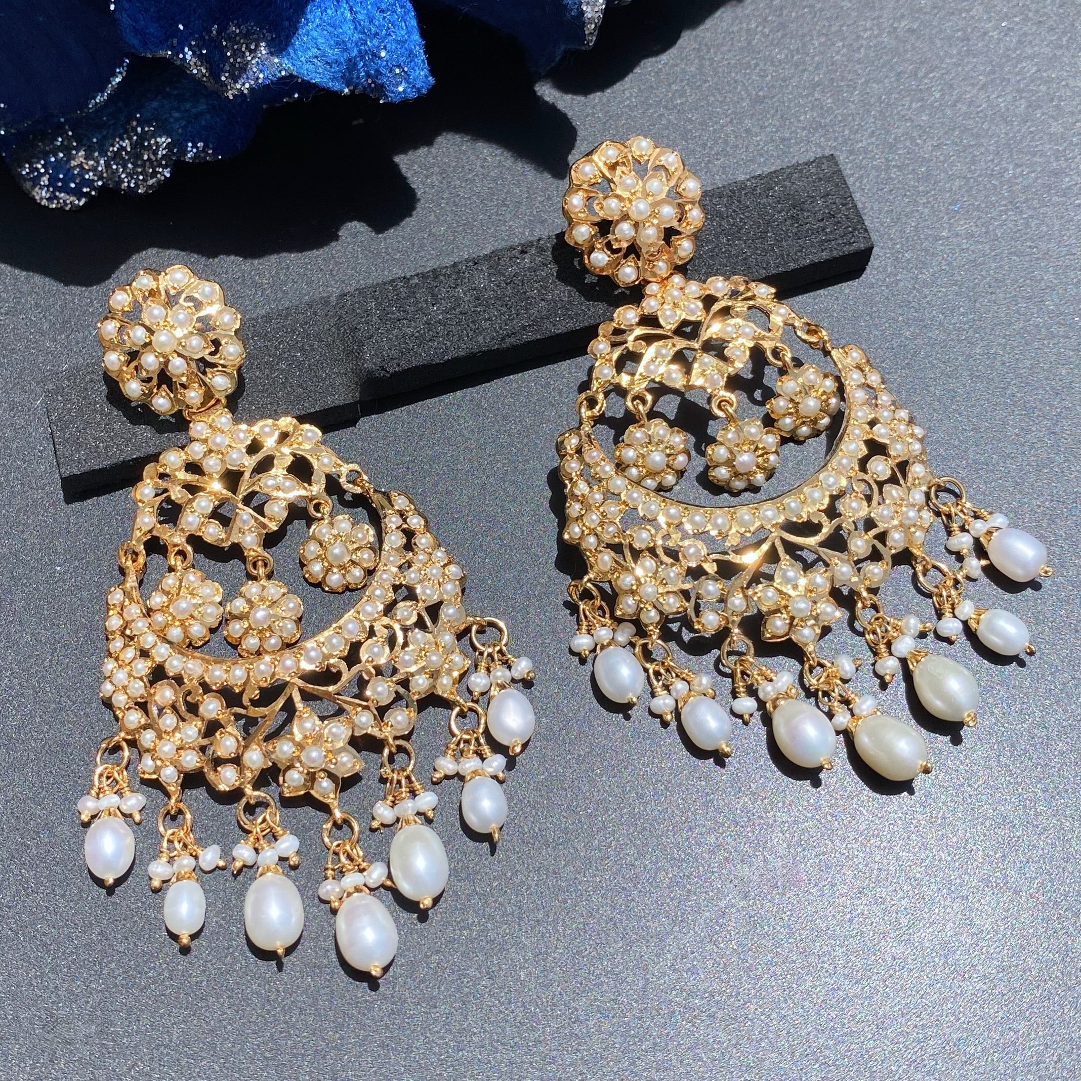 Delicate Necklace with Statement Chandbali Earrings | Traditional Indian Jewelry on Gold Plated Silver NS 447