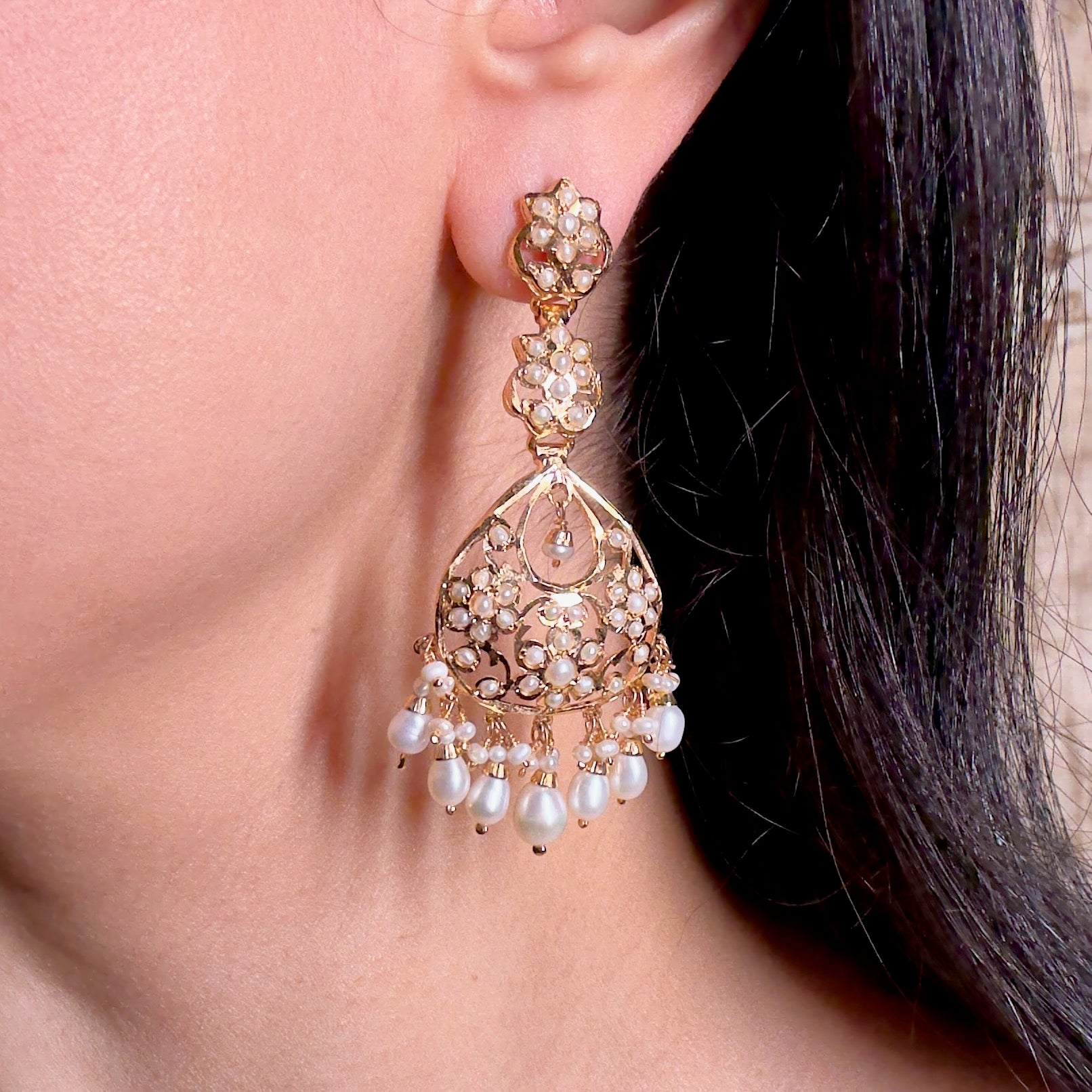 Long Earrings with Freshwater Pearls | Gold Plated on Silver ER 558