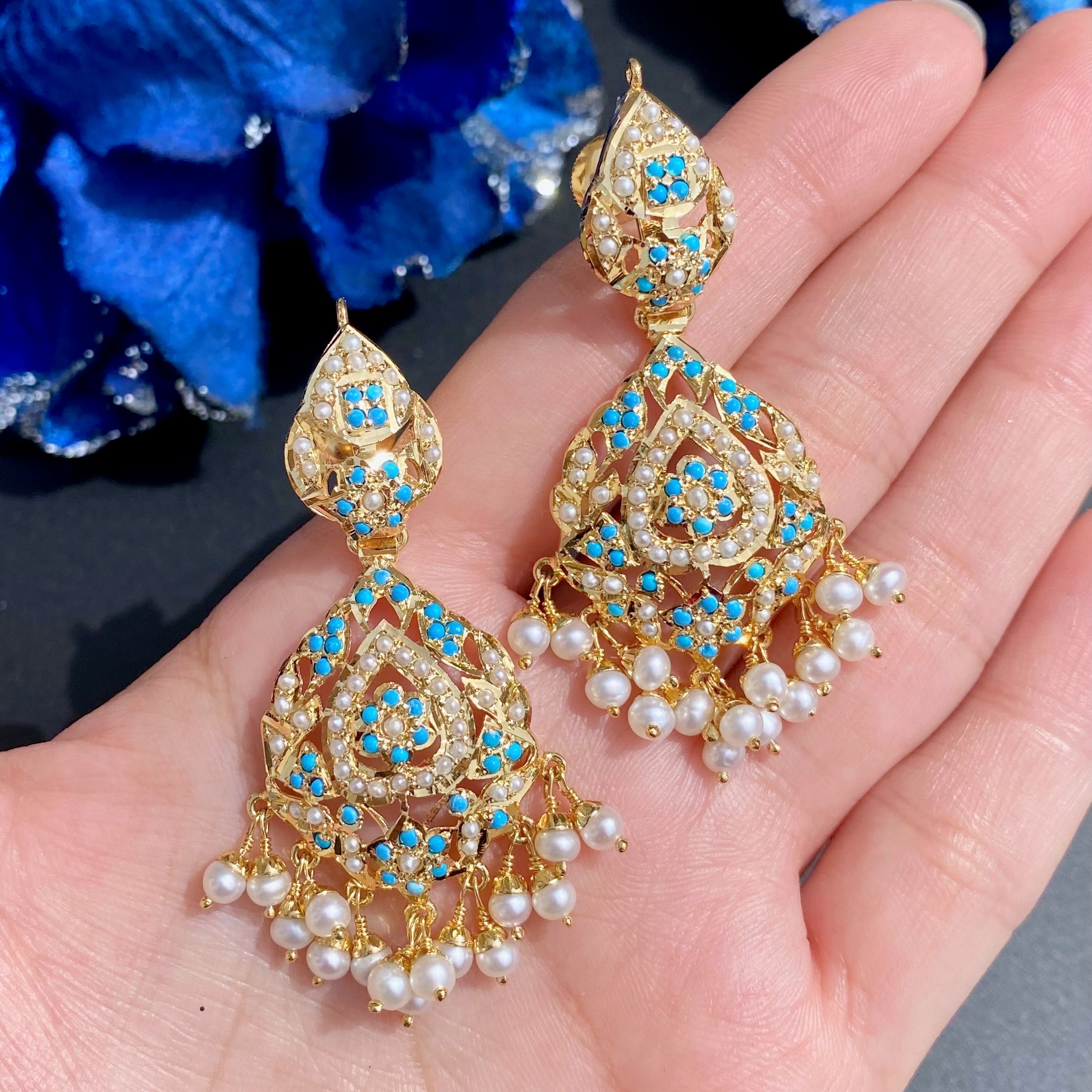 Classy Pearl & Feroza Necklace Set | Fine Indian Jewelry | Gold Plated Silver NS 403