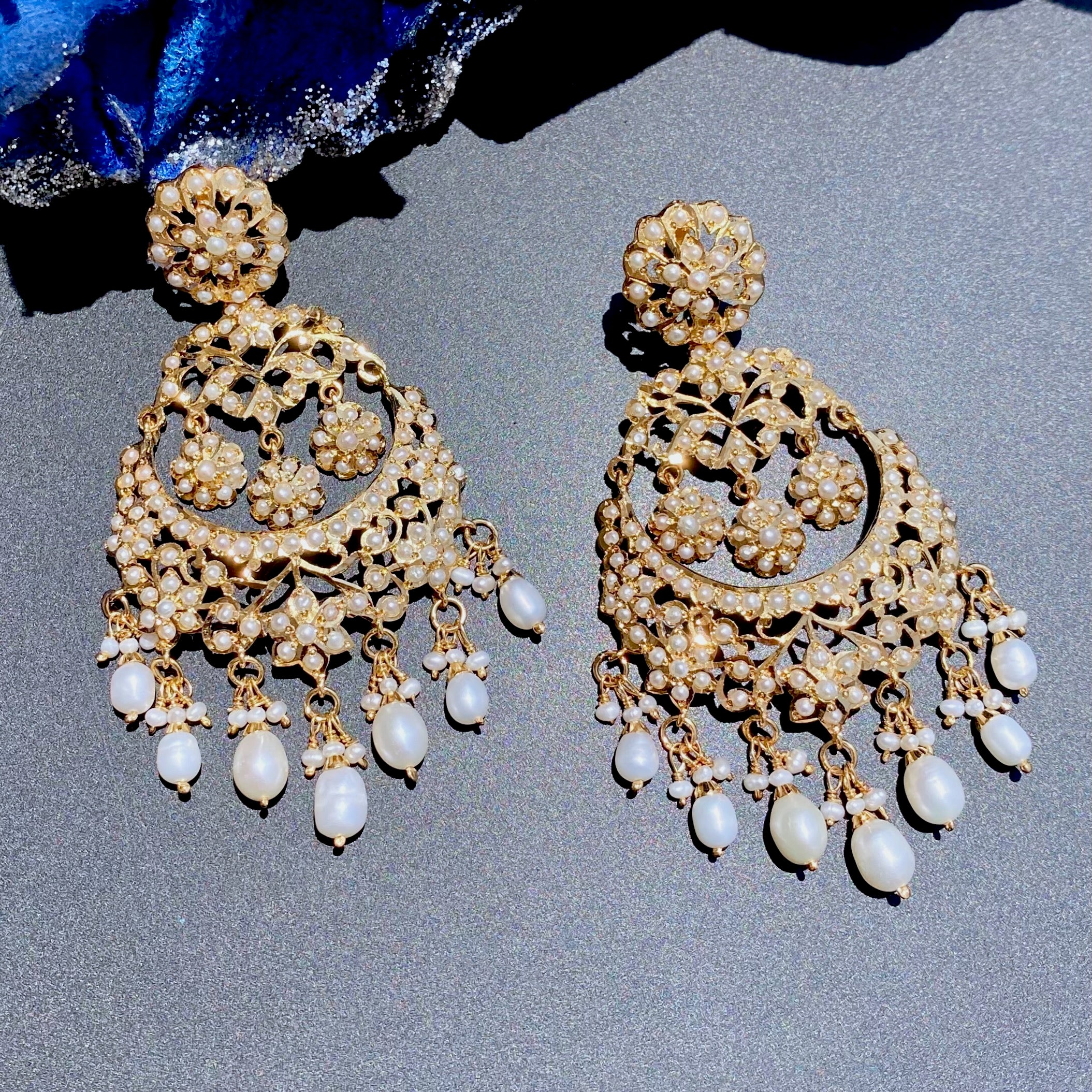 Exquisite Pearl Earrings | Gold Plated on Silver | Unique Jadau Chandbalis ER 567