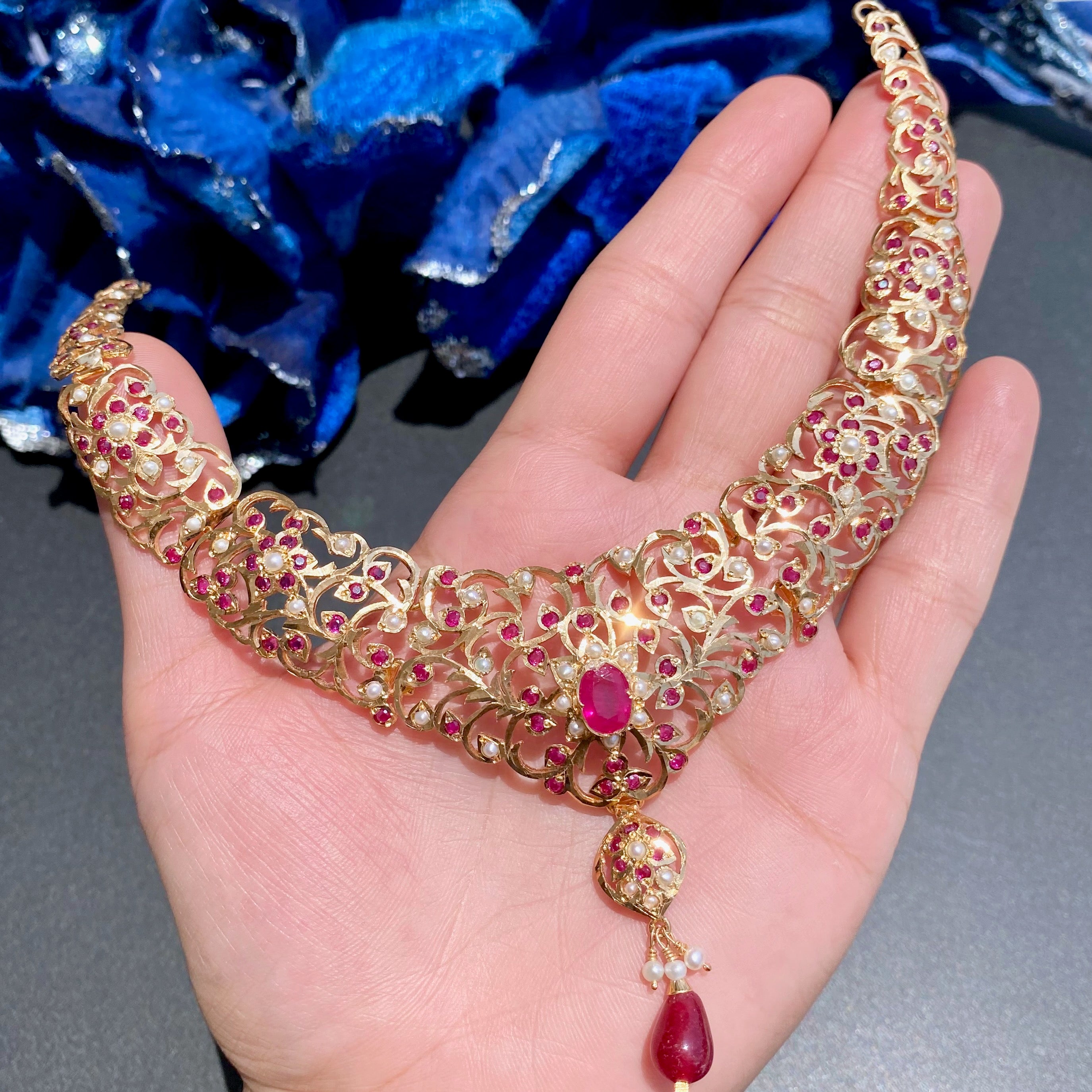 Edwardian Era Vintage Design | Silver Necklace Set with Gold Plating NS 397