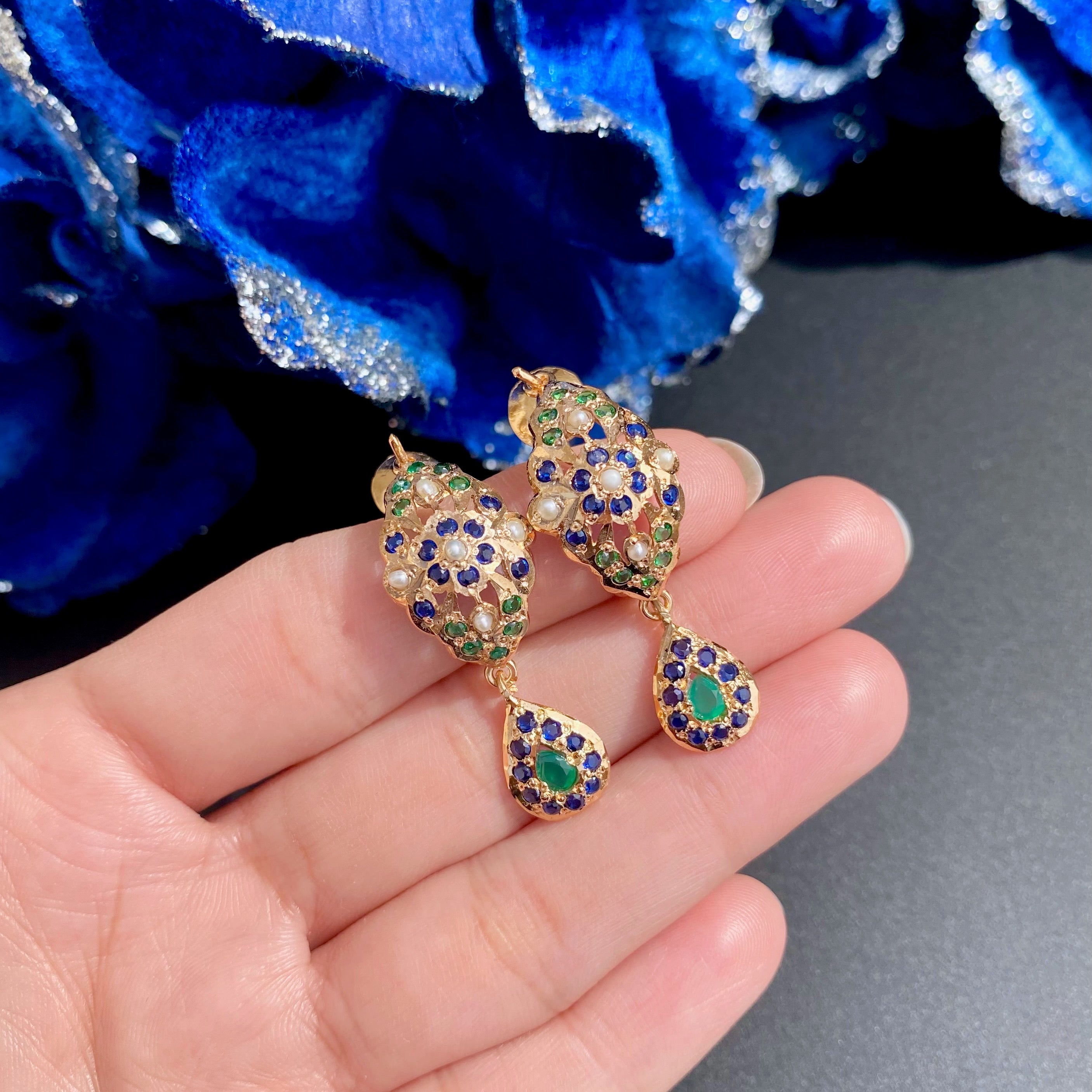 Cute Jadau Earrings For Girls | Gold Plated on Silver | Dainty Design