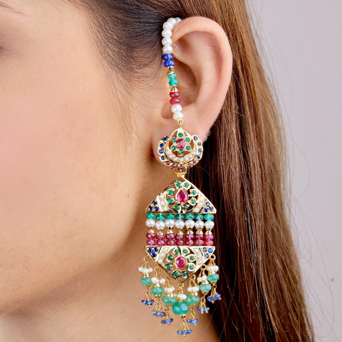 multicoloured jhoomar earrings
