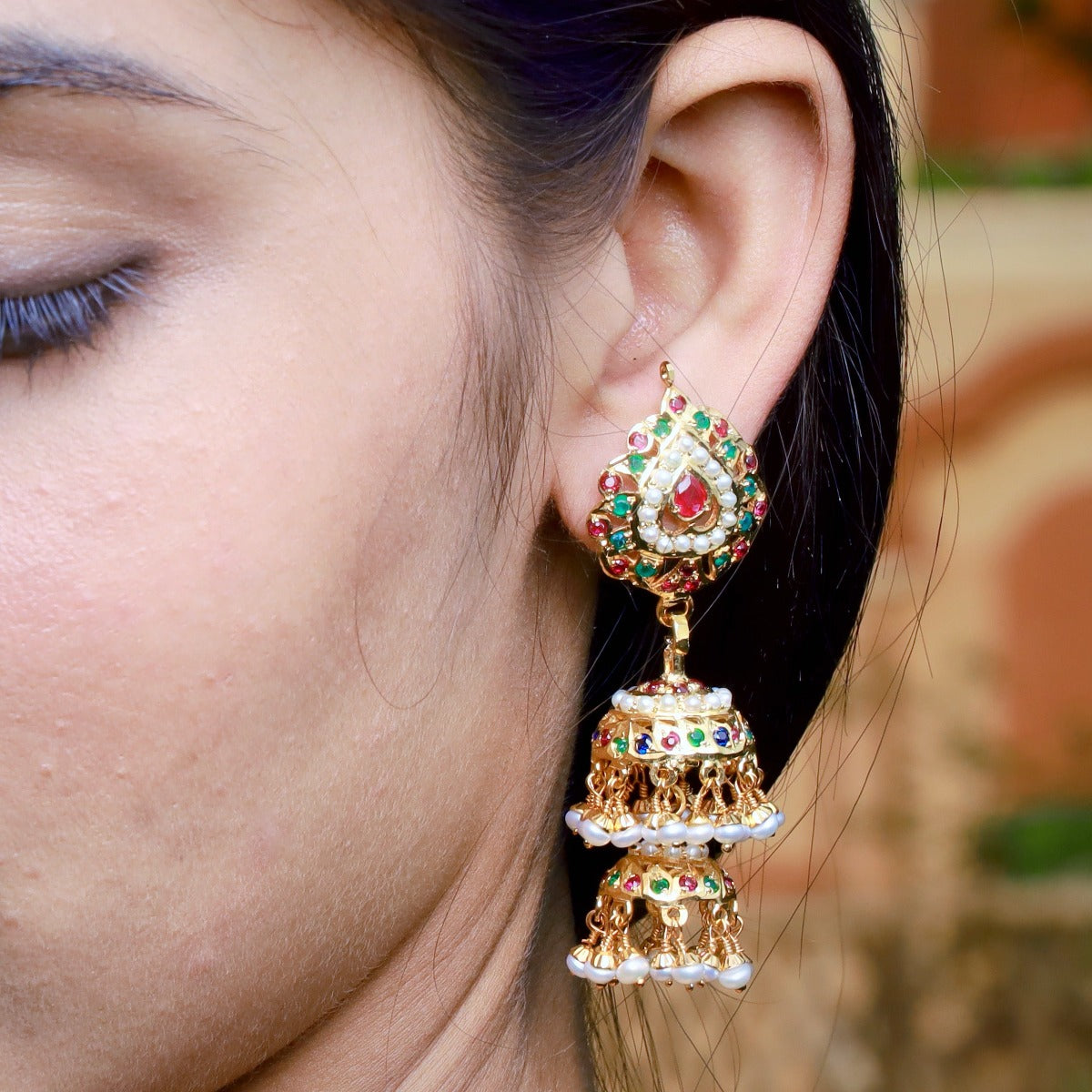 jadau double jhumka