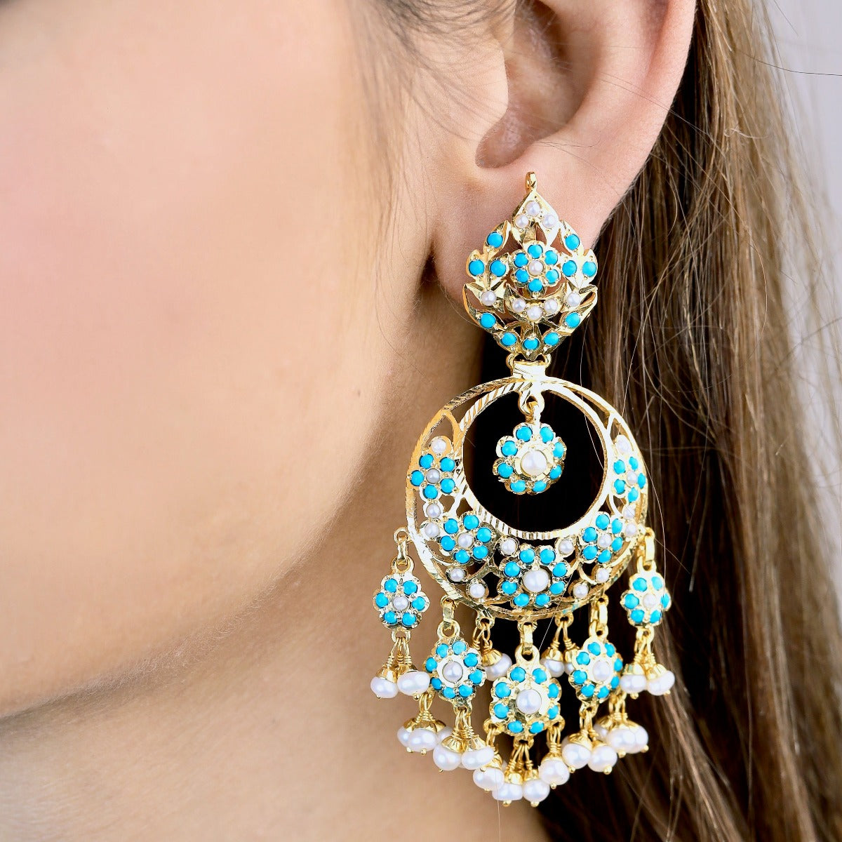 long feroza chandbali earrings