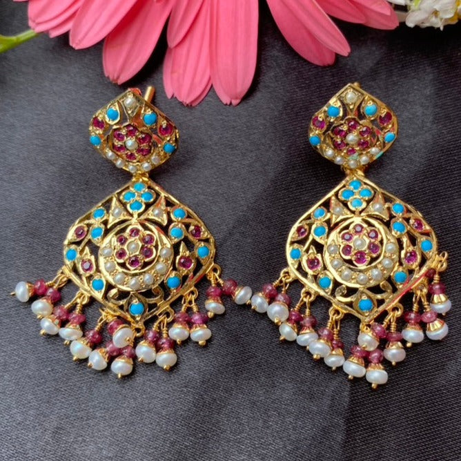 mughalai jadau earrings with gold plating