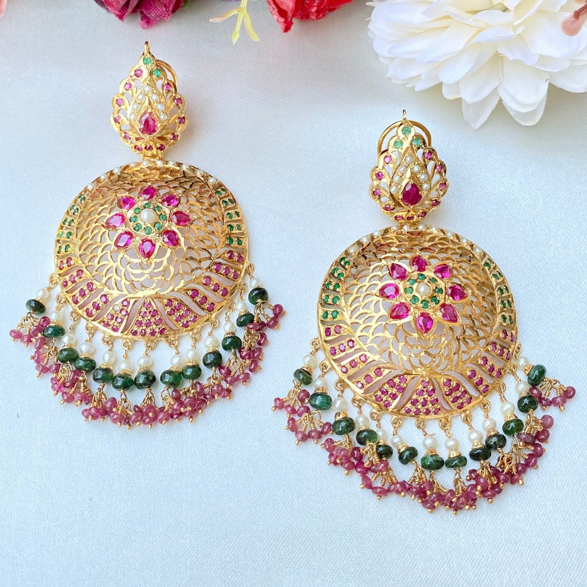 multicoloured jadau earrings