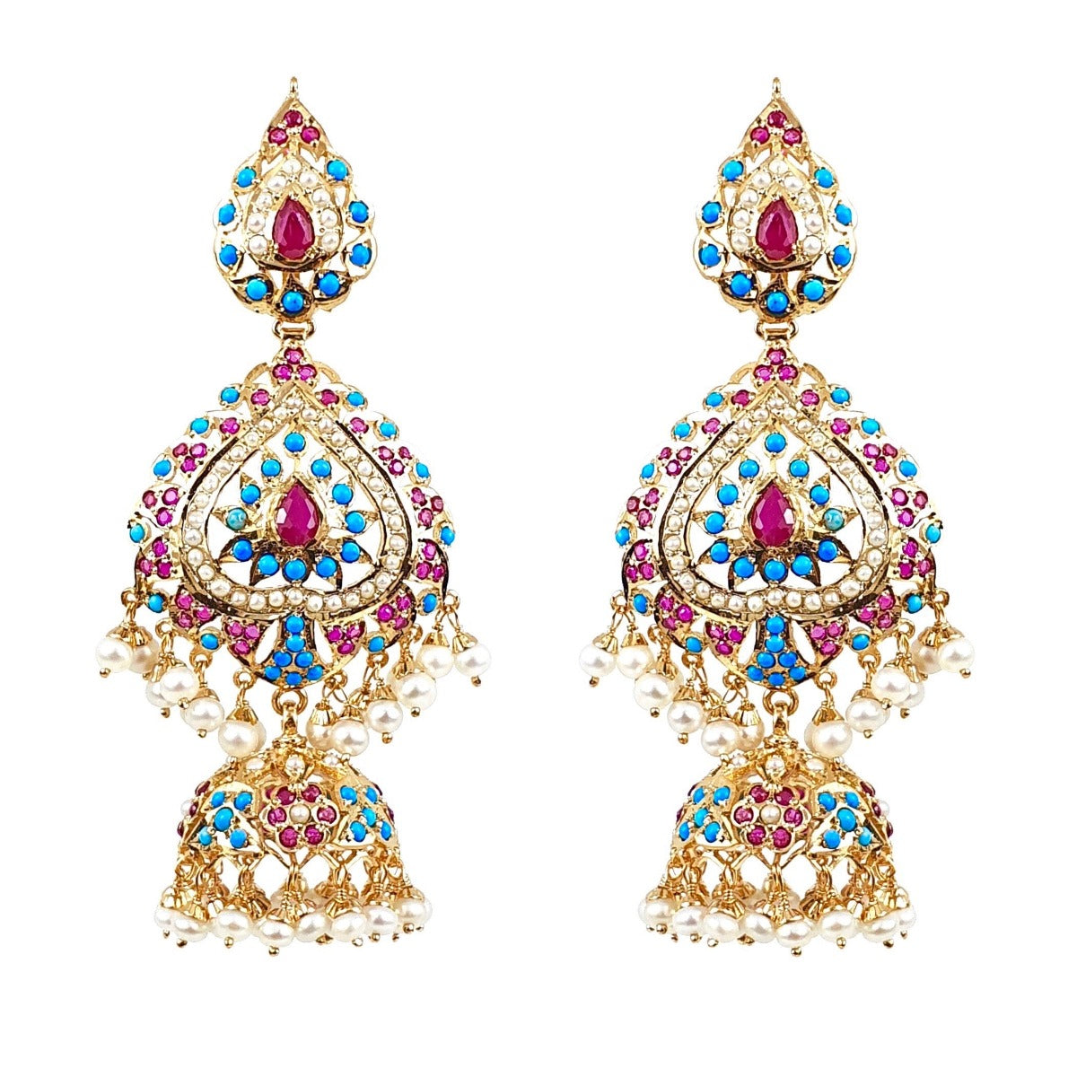 gold plated jhumka earrings jadau