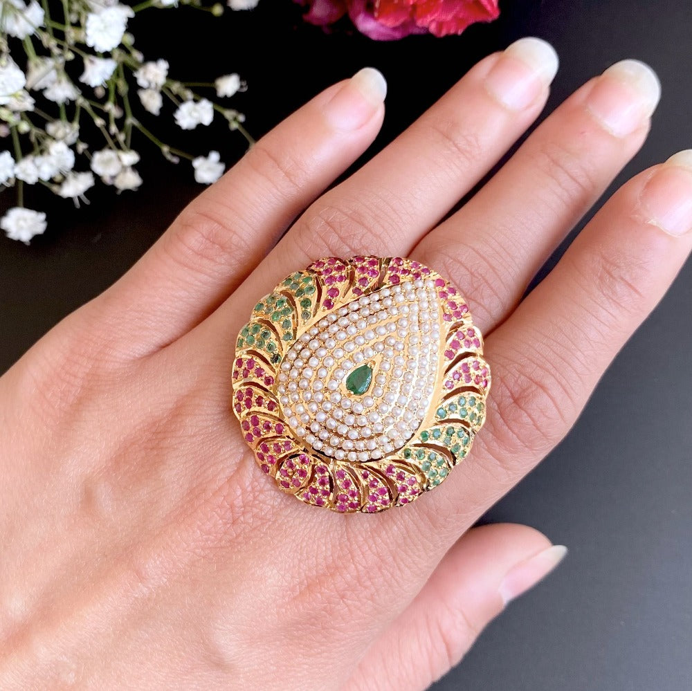Handcrafted Multicoloured Jadau Ring in 22ct Gold GLR 087