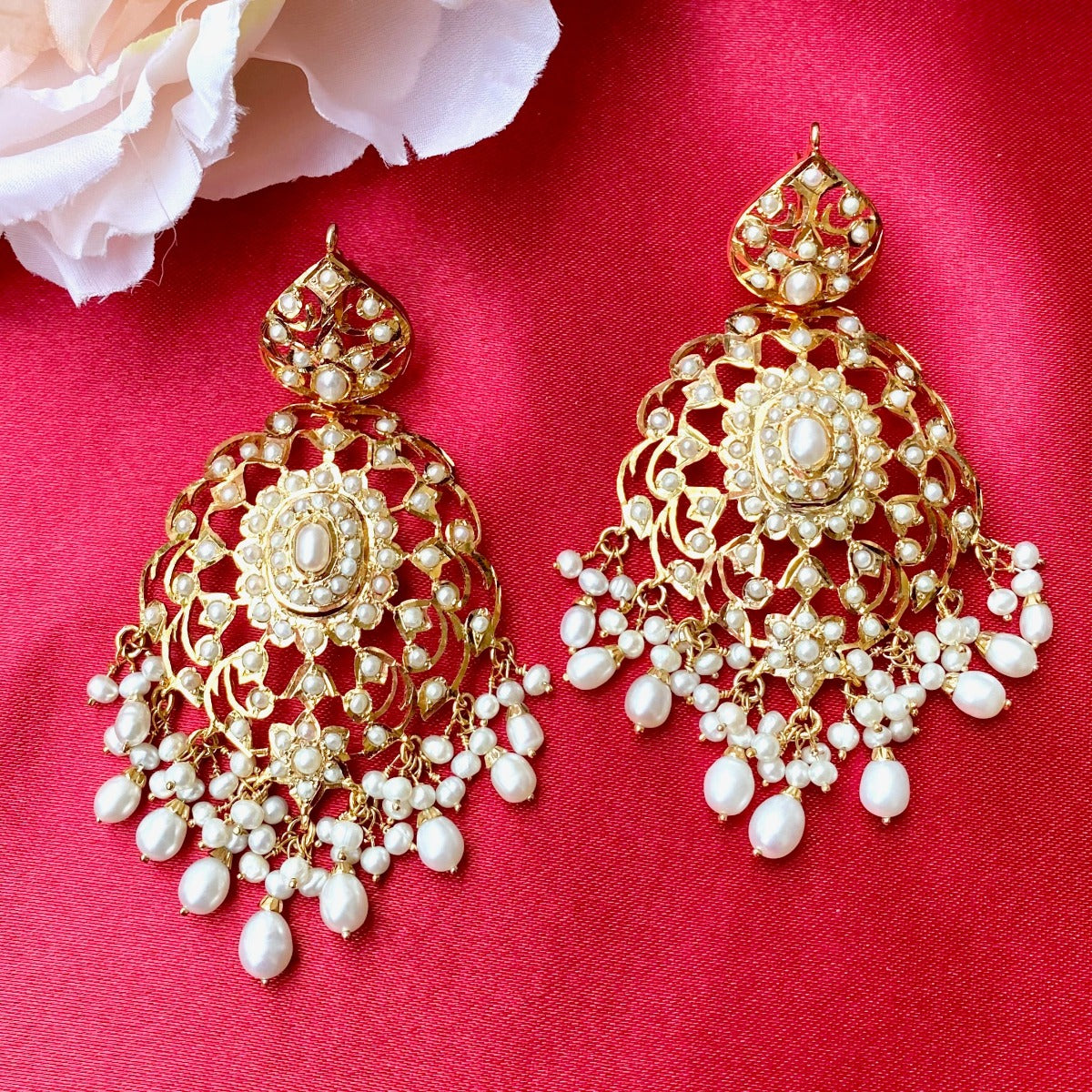 gold polished pearl earrings