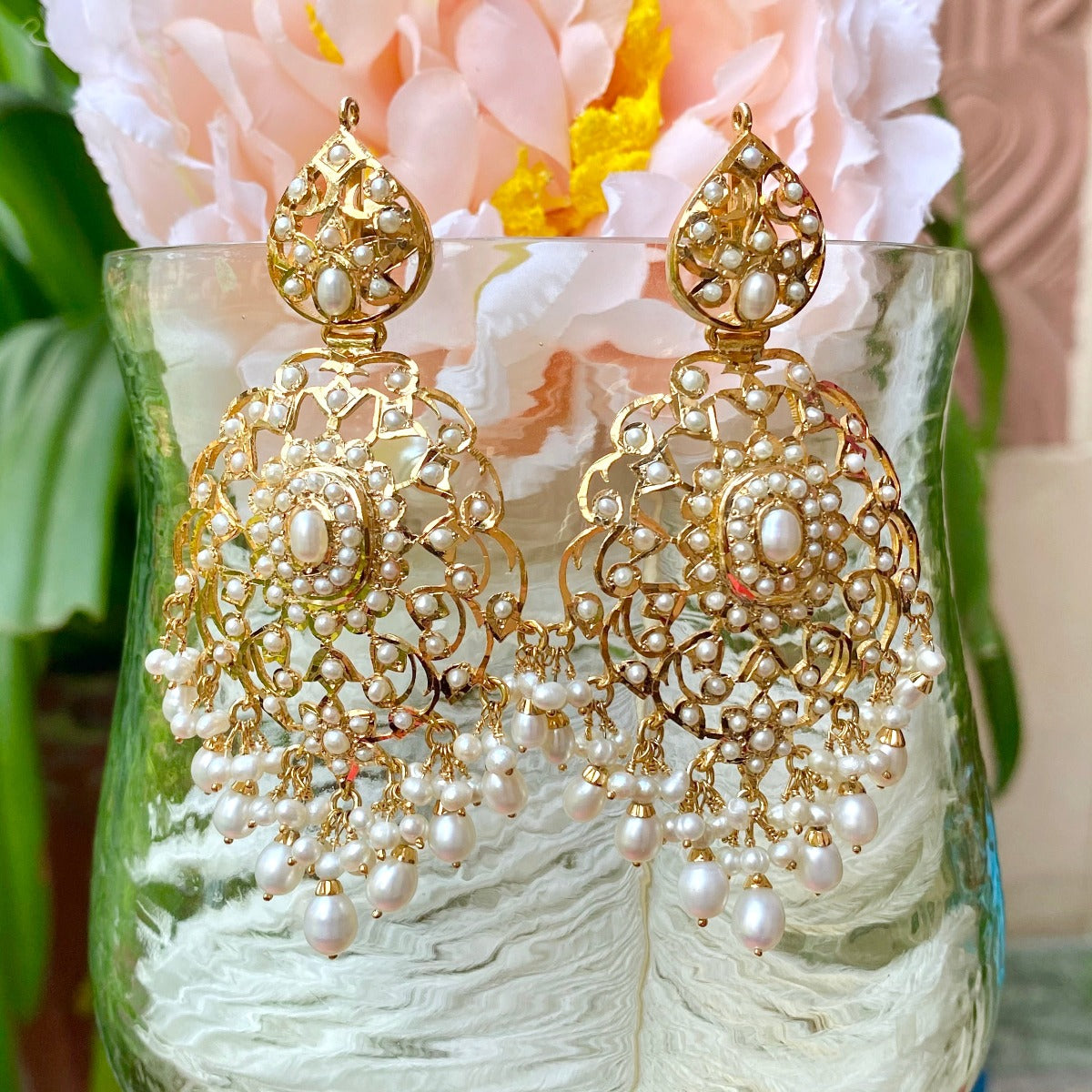 gold polished pearl earrings