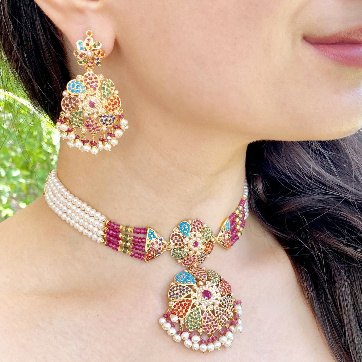 navratan choker set on 22k gold