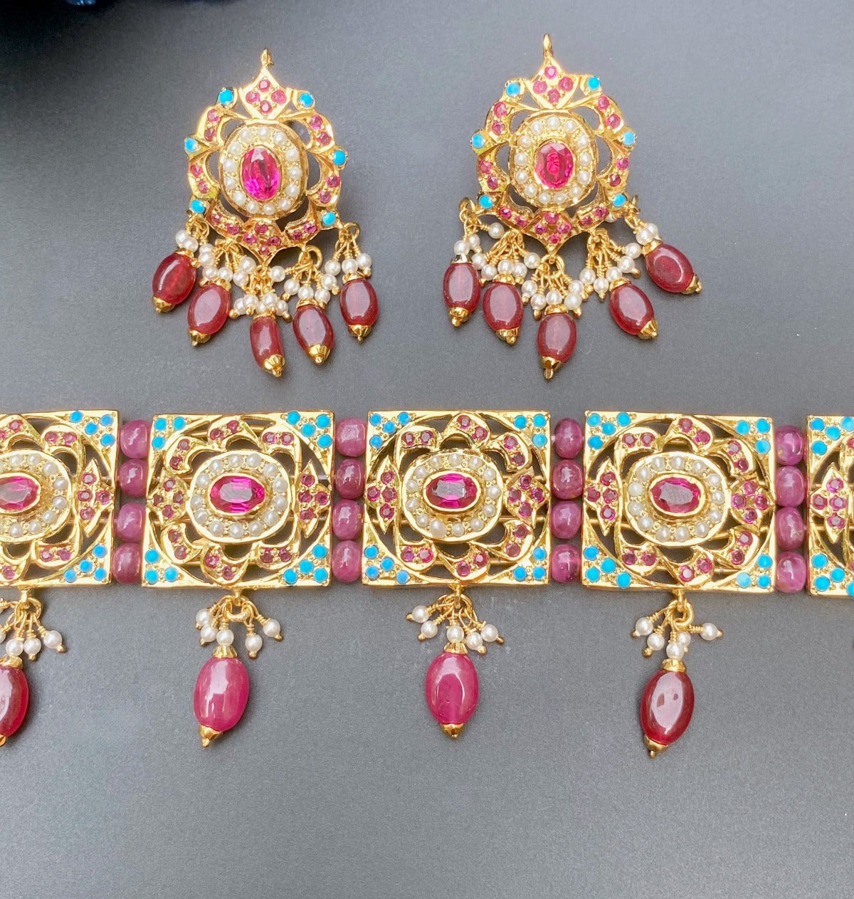 ns 030 ruby and turquoise choker set