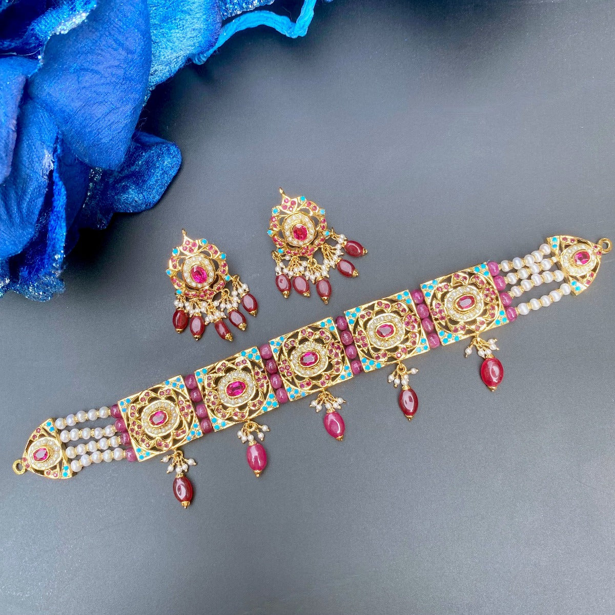 ns 030 ruby and turquoise choker set