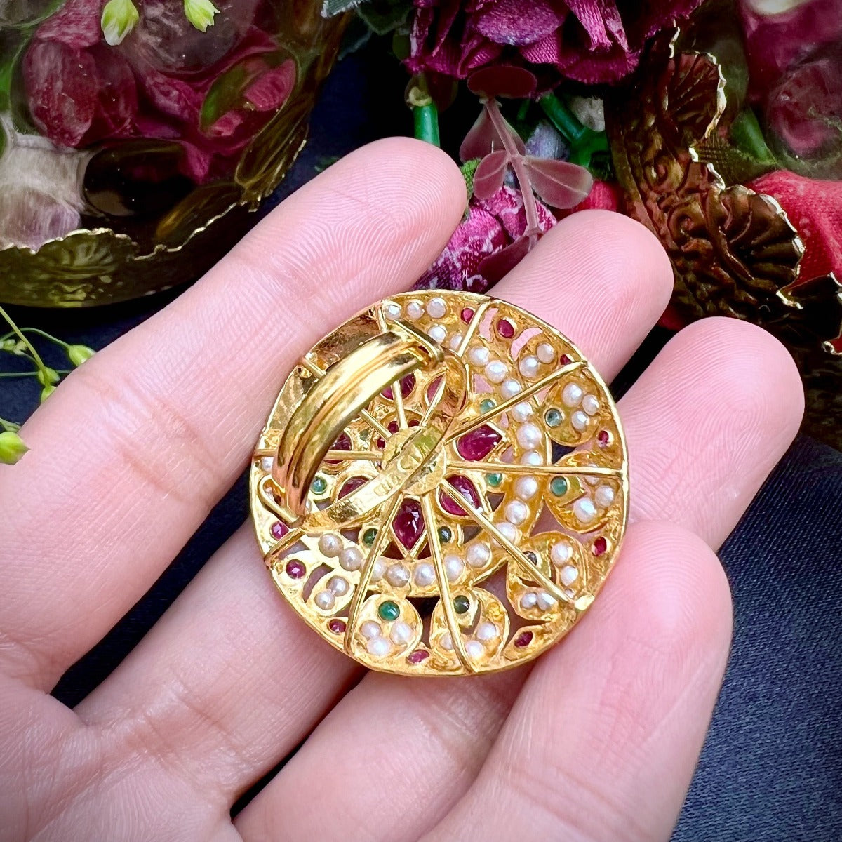 womens gold ring ruby emerald