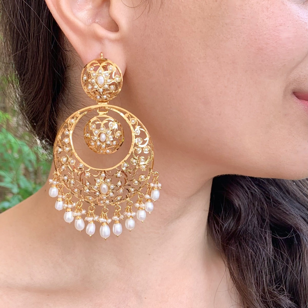 silver jadau chandbali