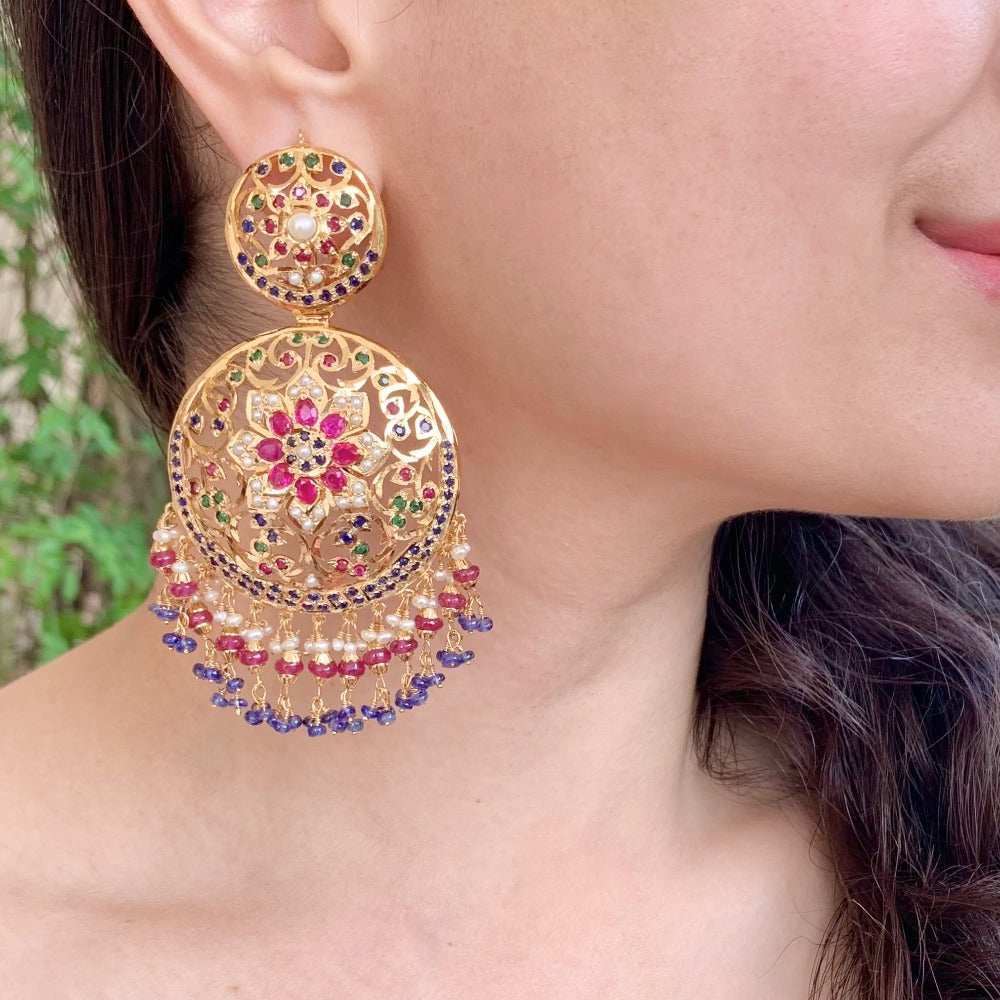 Statement Multicoloured Chandbali Earrings | Ethnic Punjabi Earrings