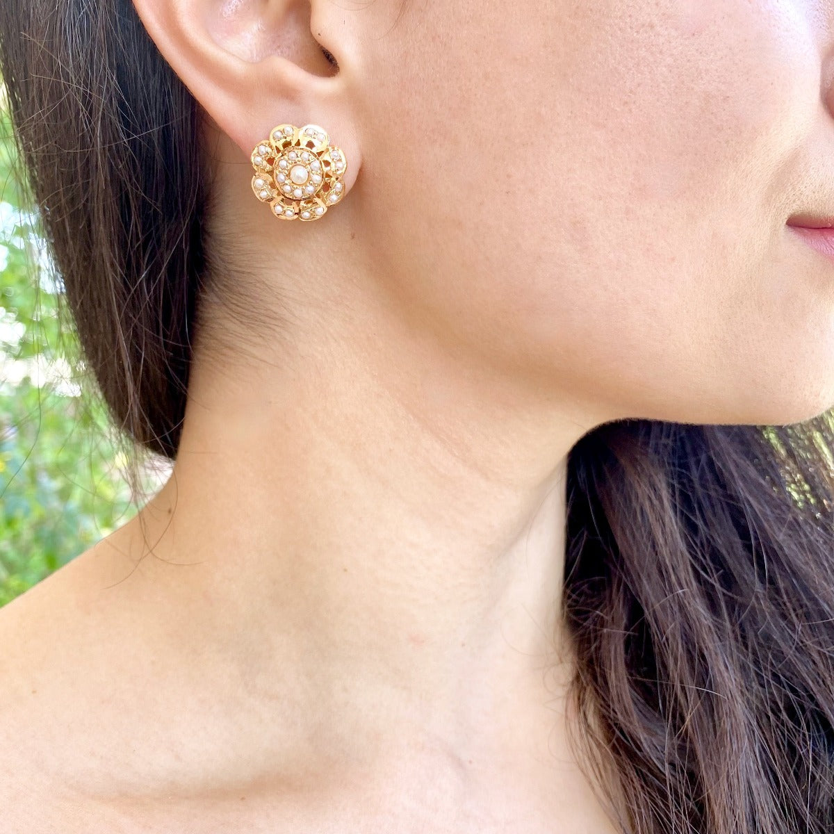 floral pearl studs gold