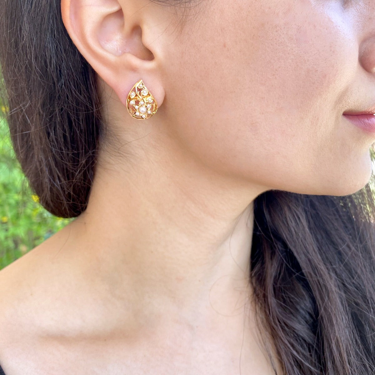 pearl studs on real gold