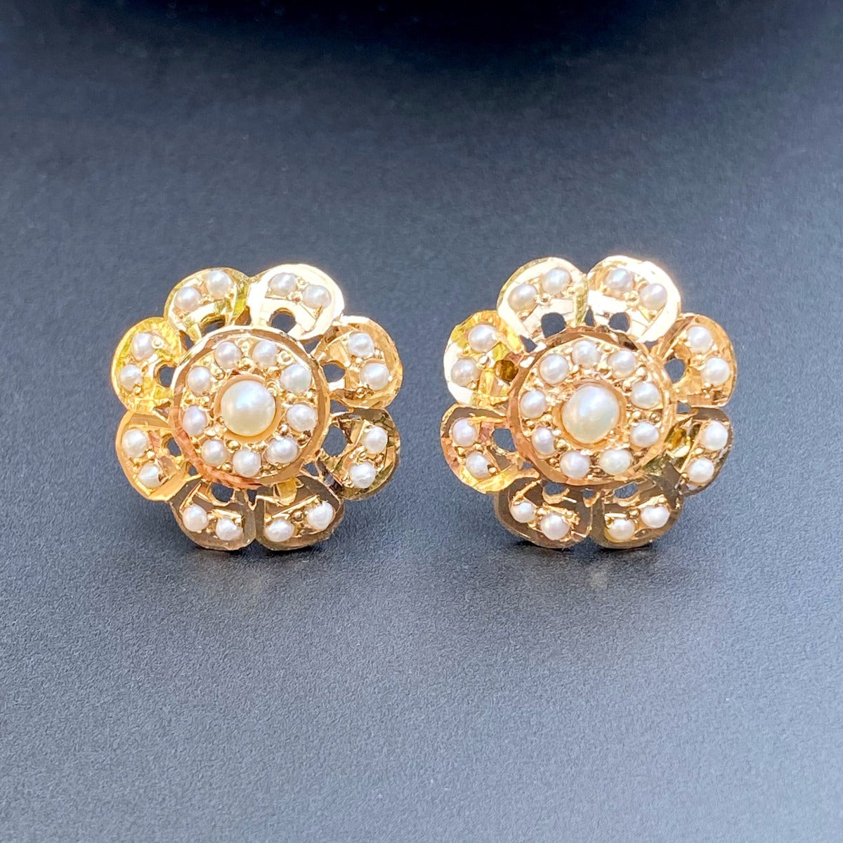 floral pearl studs gold