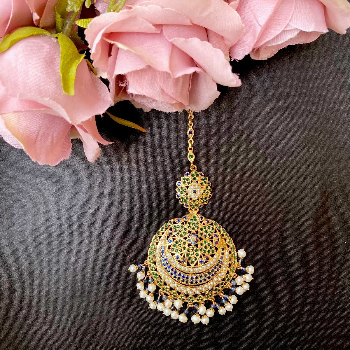 Shop Gold Plated Mang Teeka Online Jadau Tikka in Multicolours