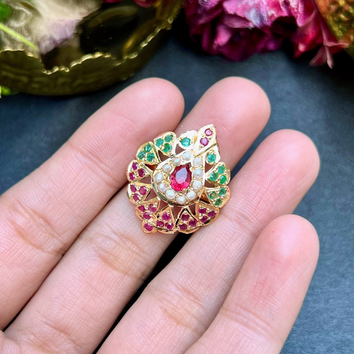 gold ruby emerald ring