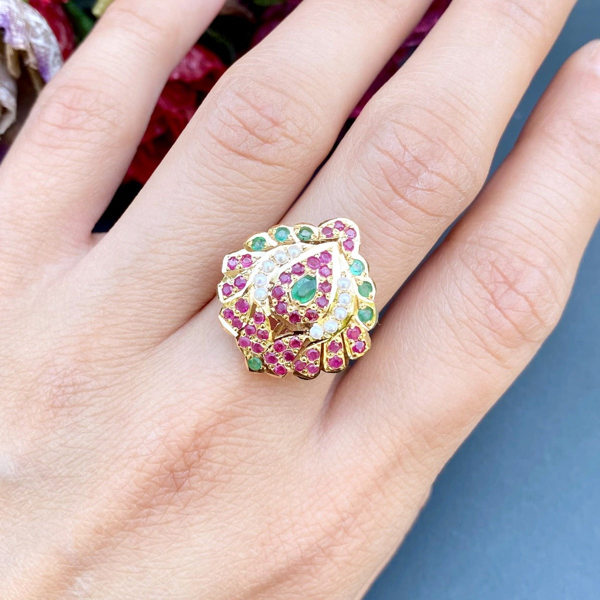 small stone studded gold ring