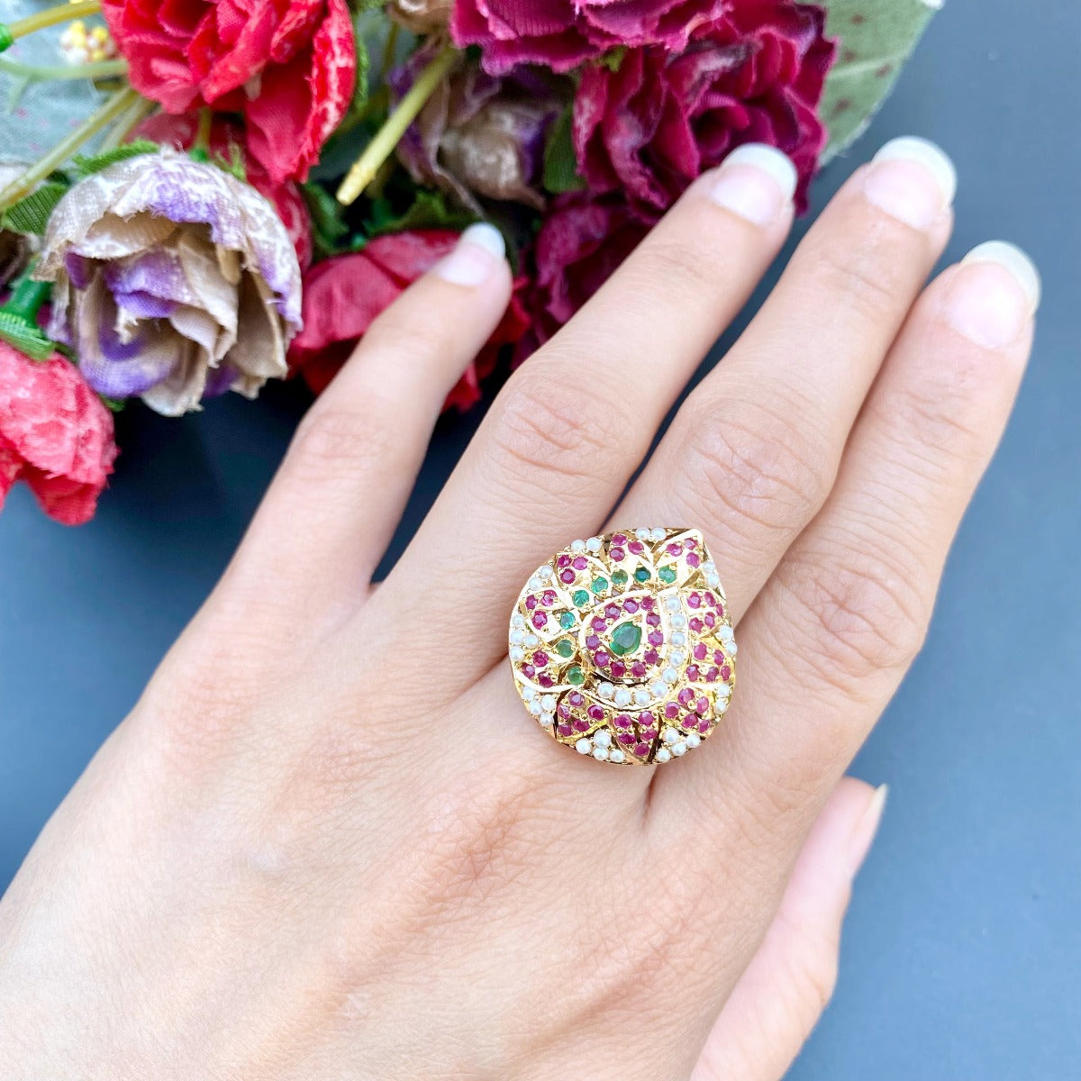 multicolored jadau ring gold