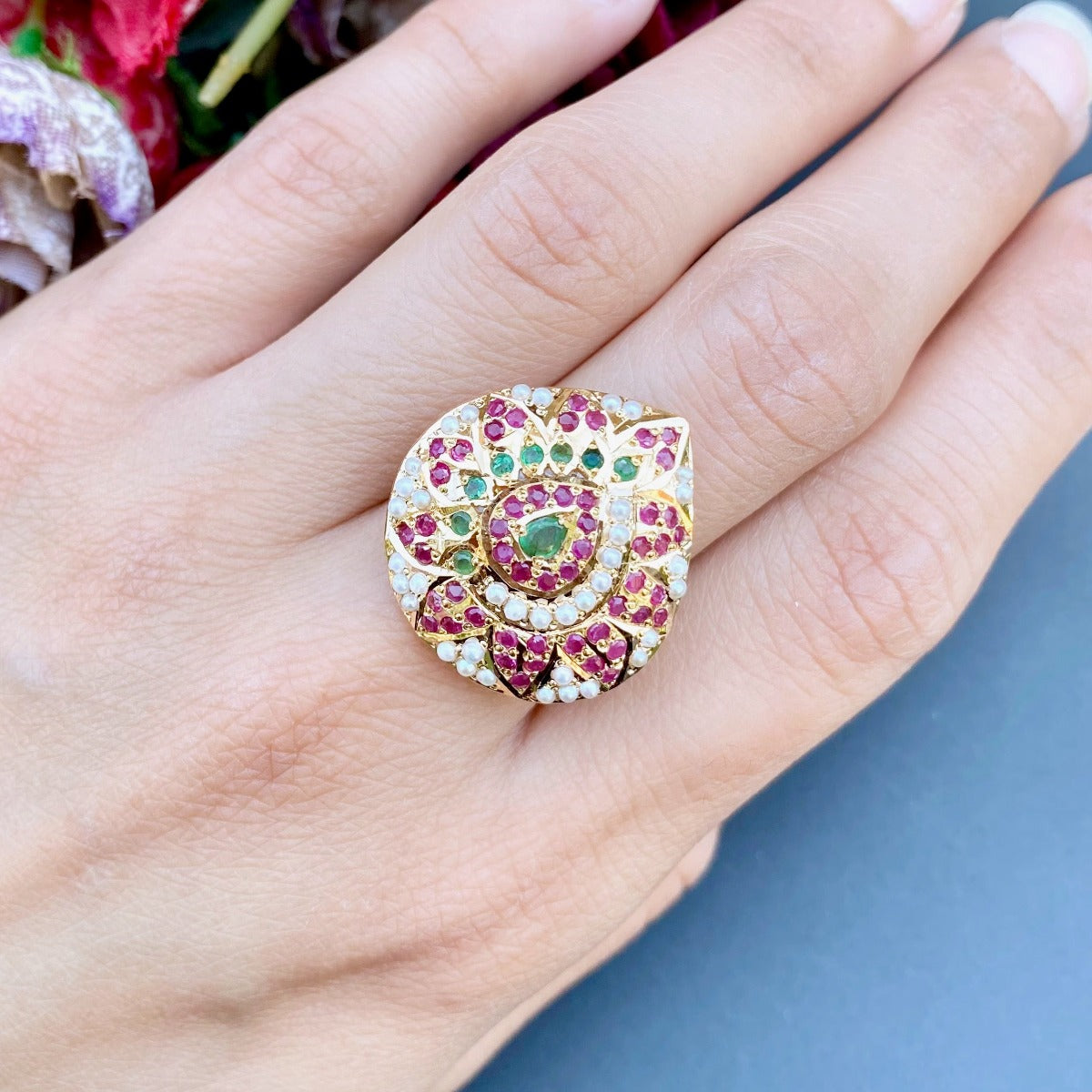 multicolored jadau ring gold