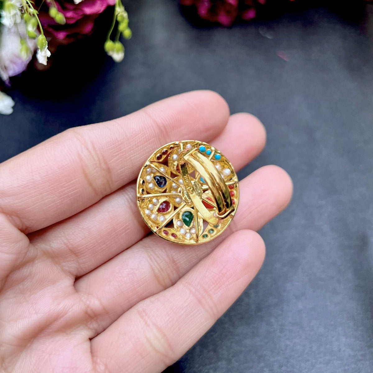 womens gold ring navratna