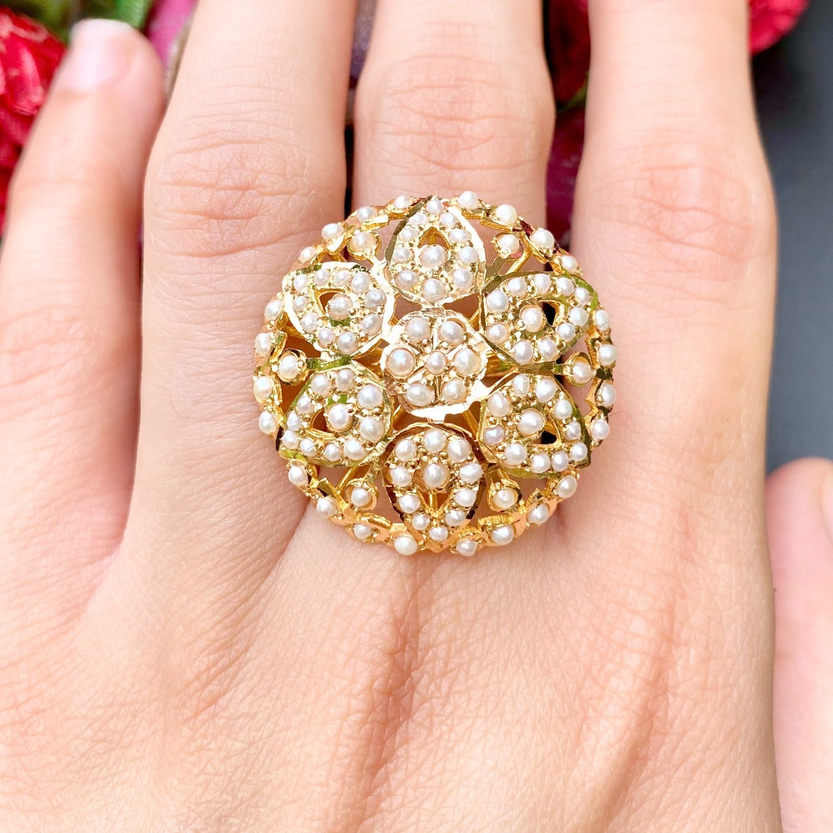 22k gold ring with pearls for women