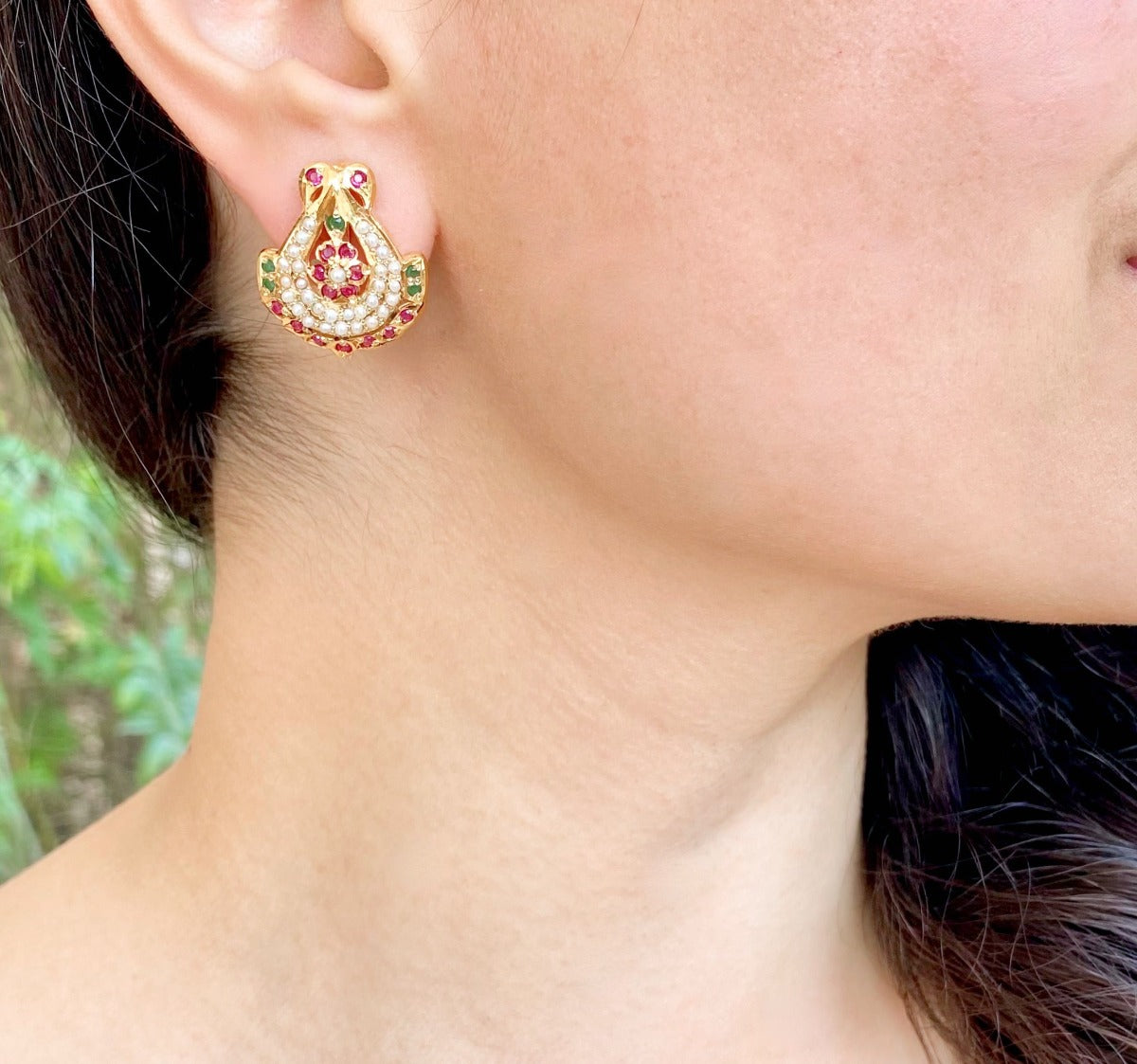 delicate ruby emerald stud earrings