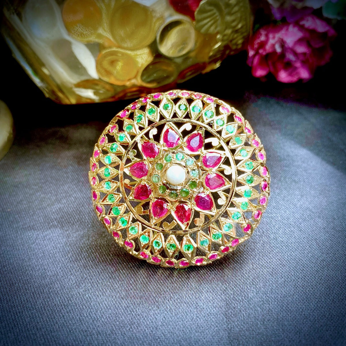 premium jadau cocktail ring gold