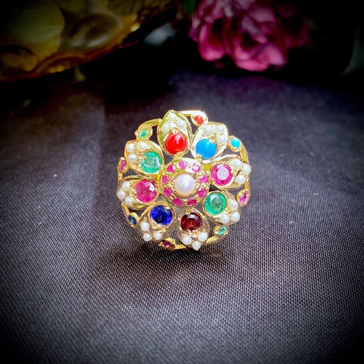 lightweight womens navratna gold ring