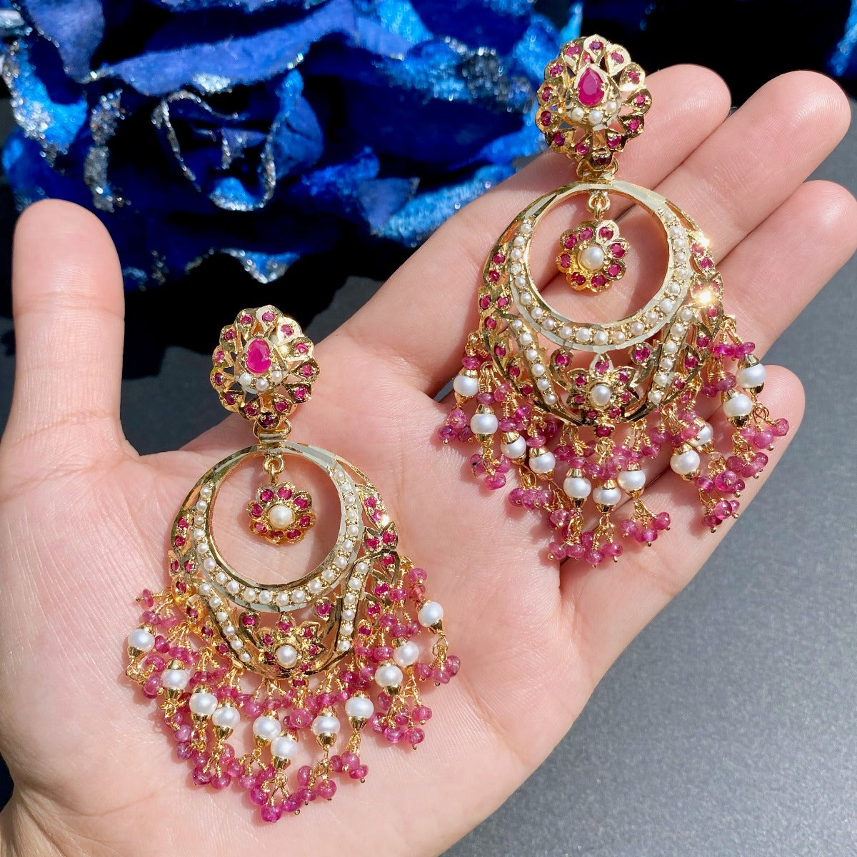ruby chandbali earrings