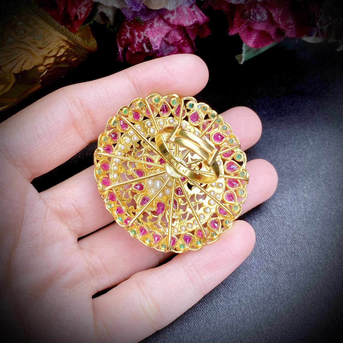 gold cocktail ring jadau
