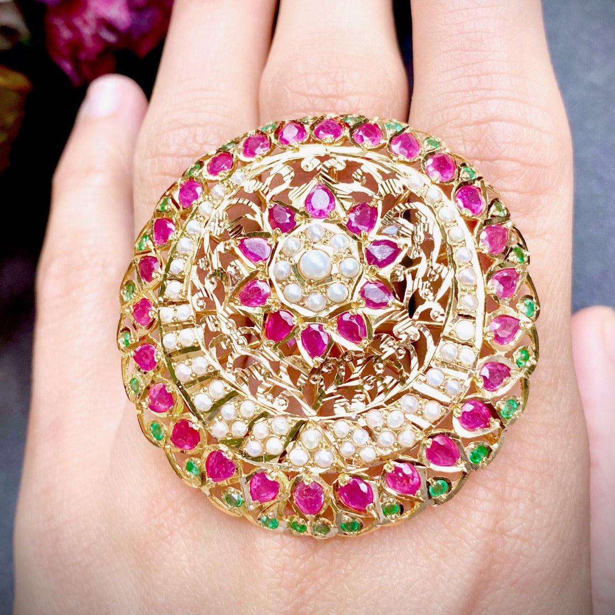 gold cocktail ring jadau