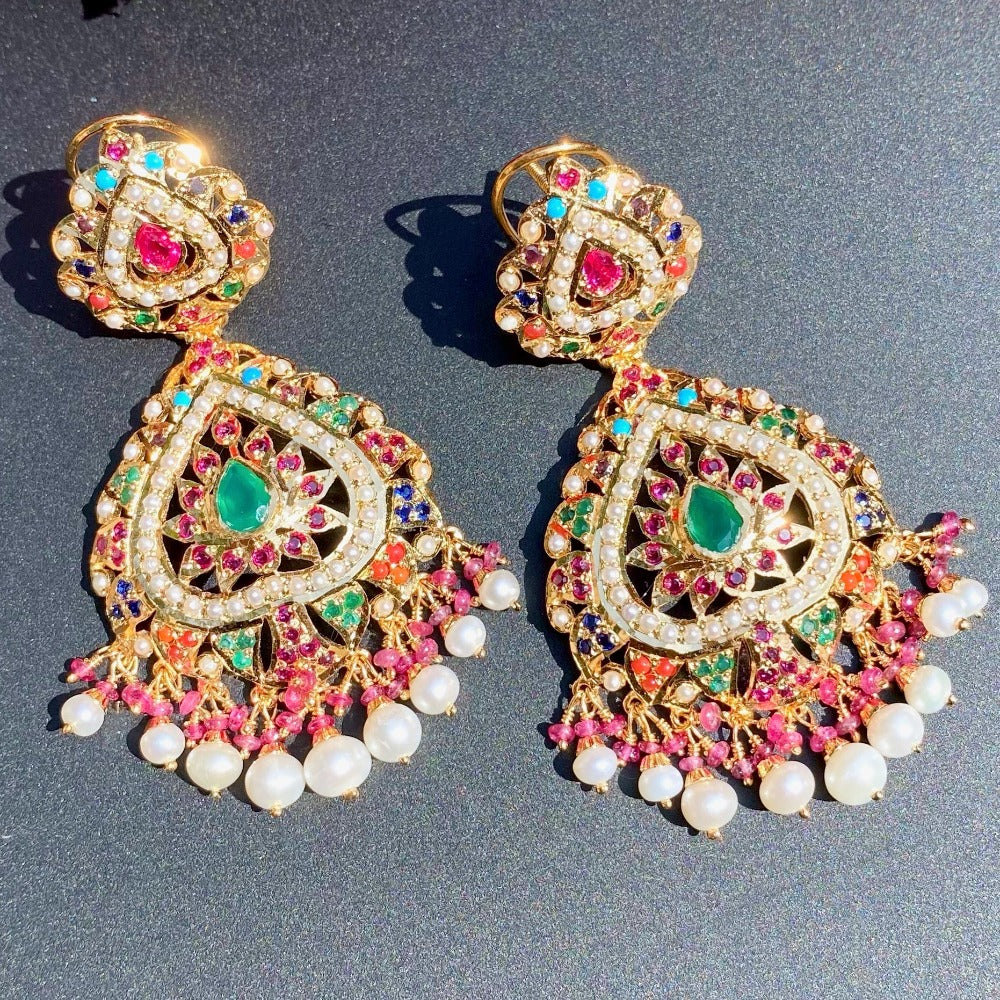 gold plated navratna earrings for women