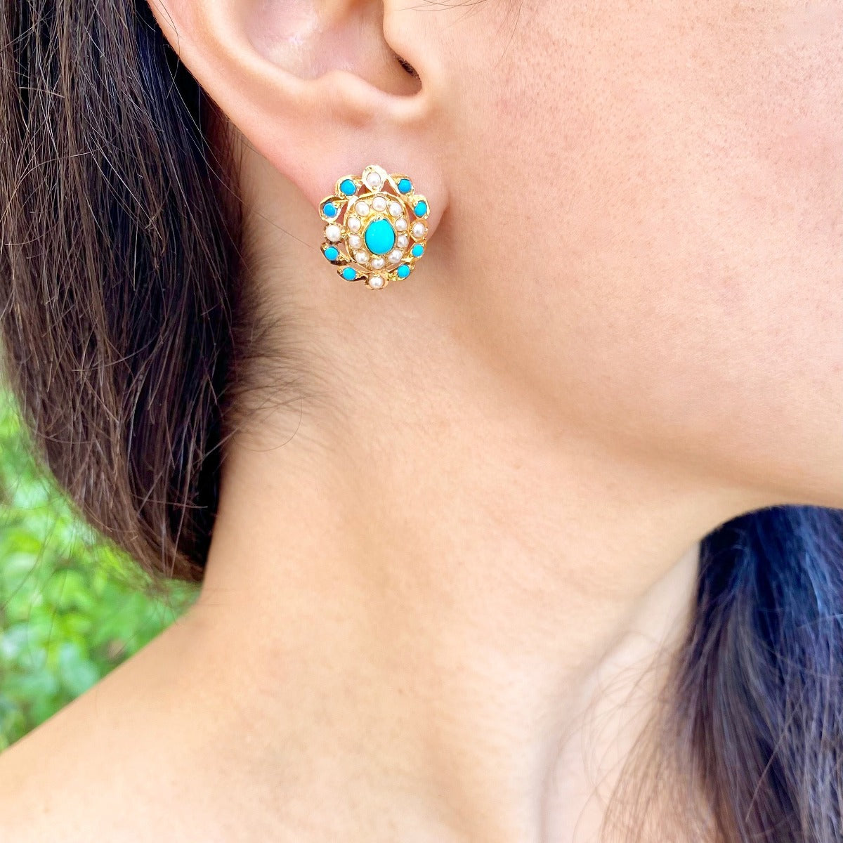 turquoise studs on real gold
