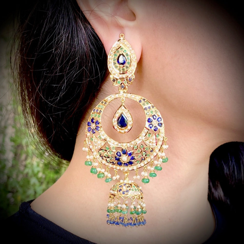 magnificient chandbali studded with neelam and emeralds