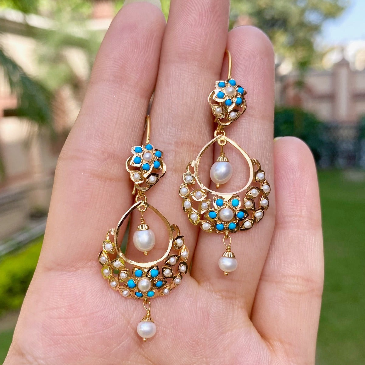 real gold jadau chandbali earrings