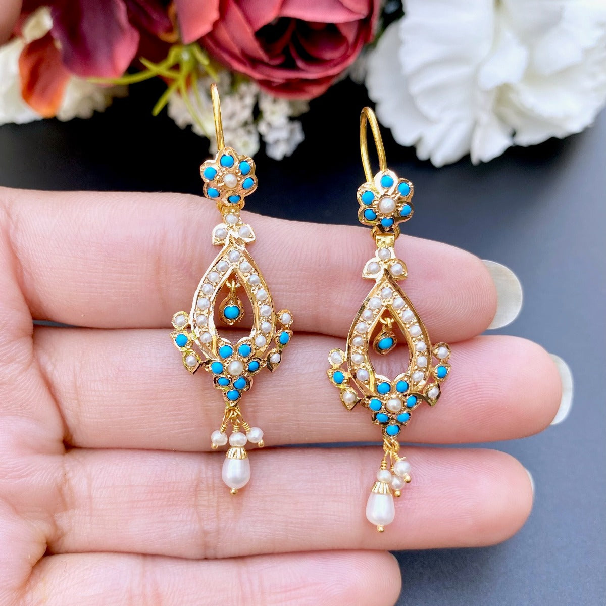 lightweight turquoise chandbali gold